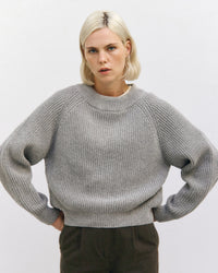 Kurzer Strickpullover Recycelte Wolle - Hellgrau