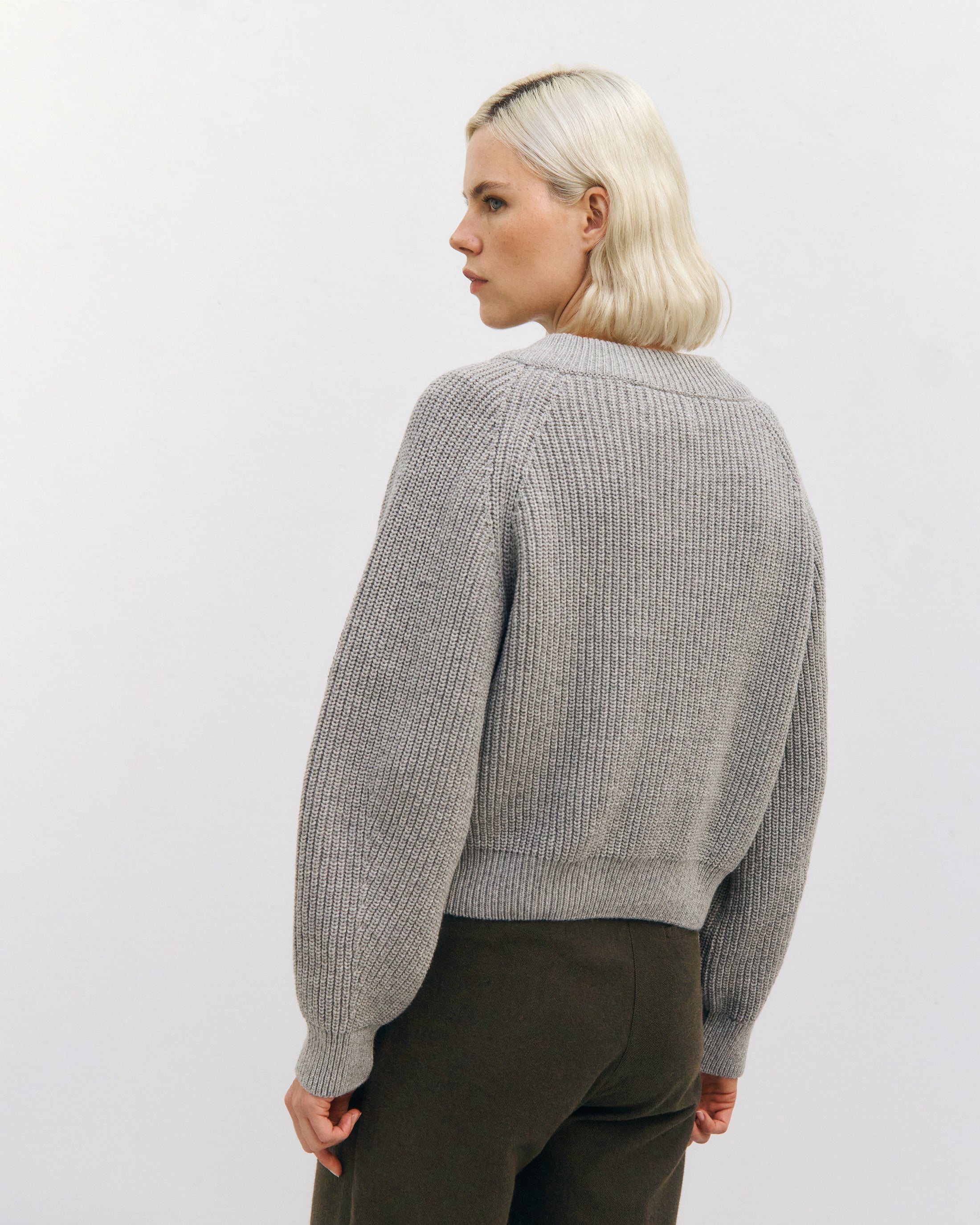 Kurzer Strickpullover Recycelte Wolle - Hellgrau