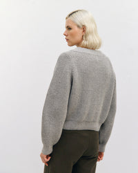 Kurzer Strickpullover Recycelte Wolle - Hellgrau