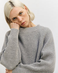 Kurzer Strickpullover Recycelte Wolle - Hellgrau
