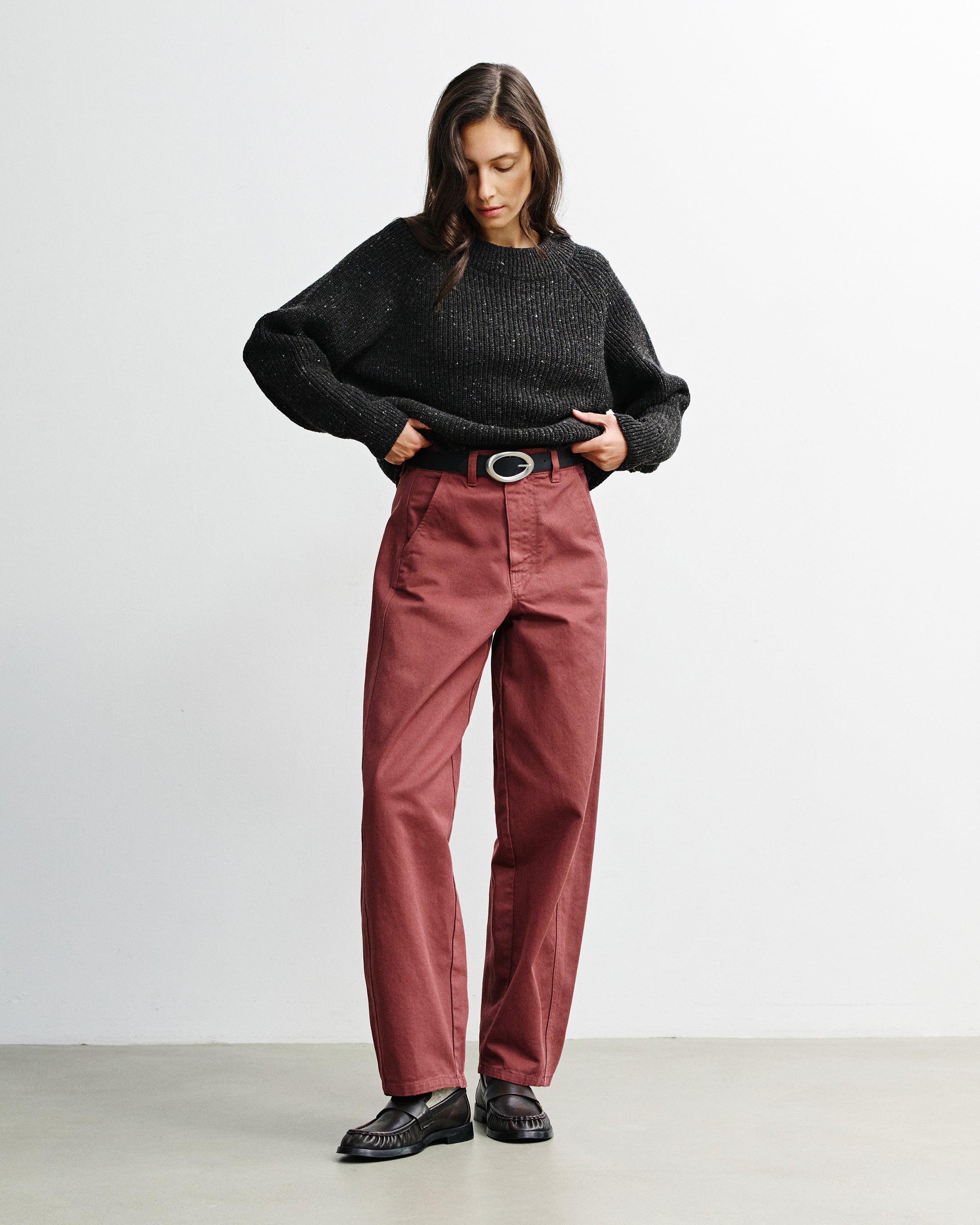Kurzer Strickpullover Merinowolle - Schwarz