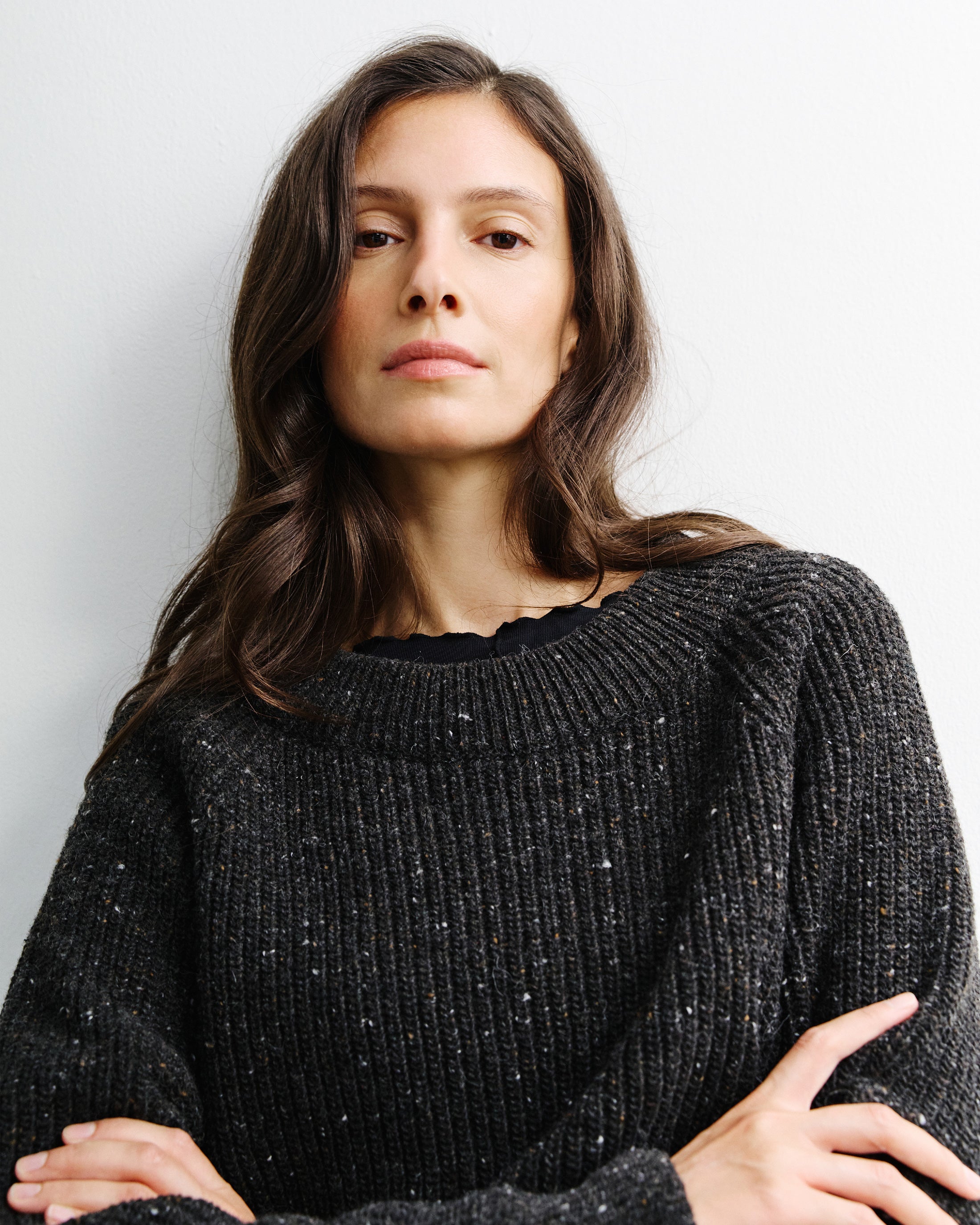 Kurzer Strickpullover Merinowolle - Schwarz