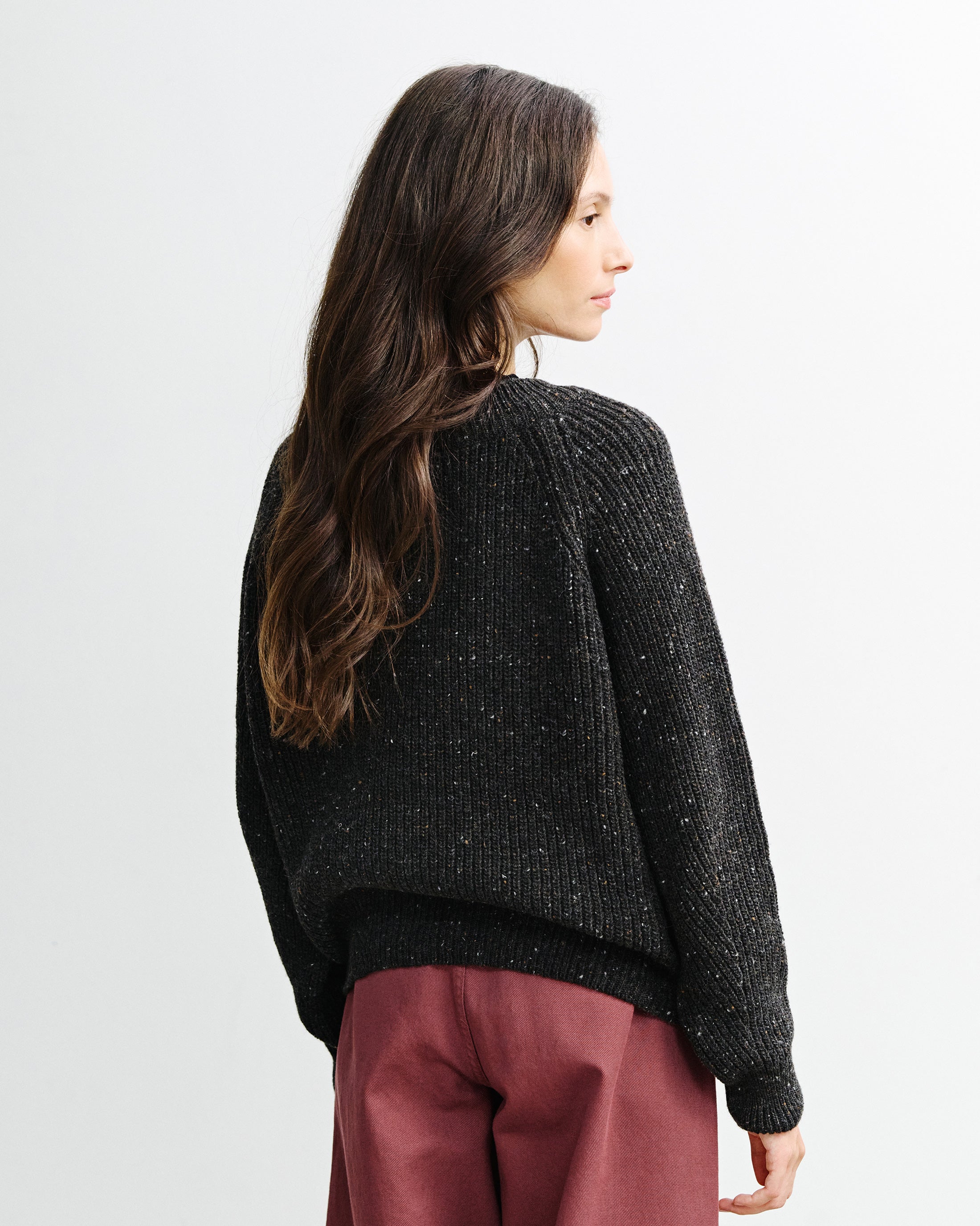 Kurzer Strickpullover Merinowolle - Schwarz