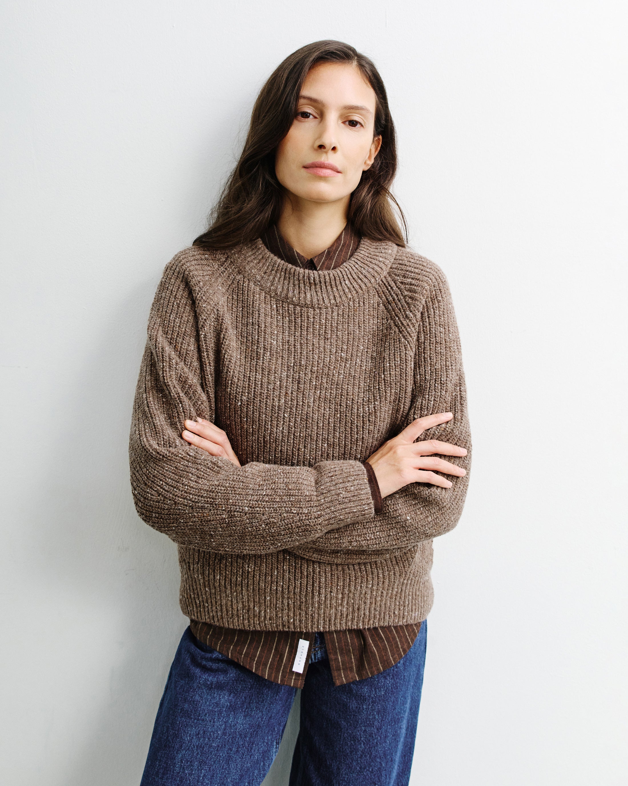 Kurzer Strickpullover Merinowolle - Braun