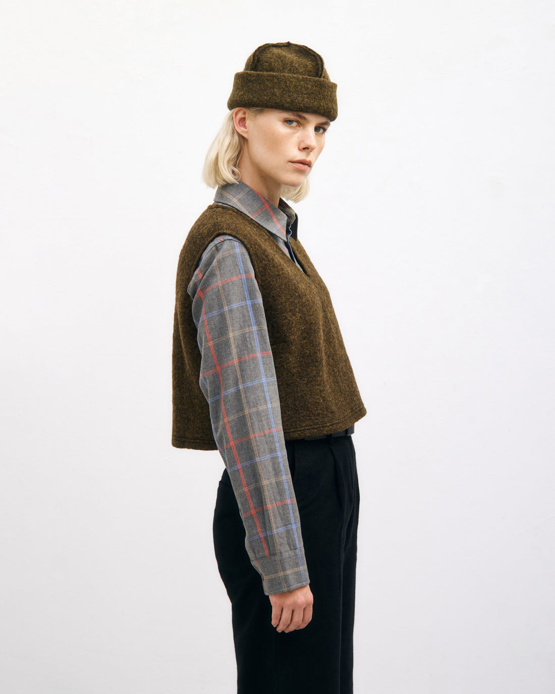 Kurze Weste Bio Wolle - Dunkelgrün