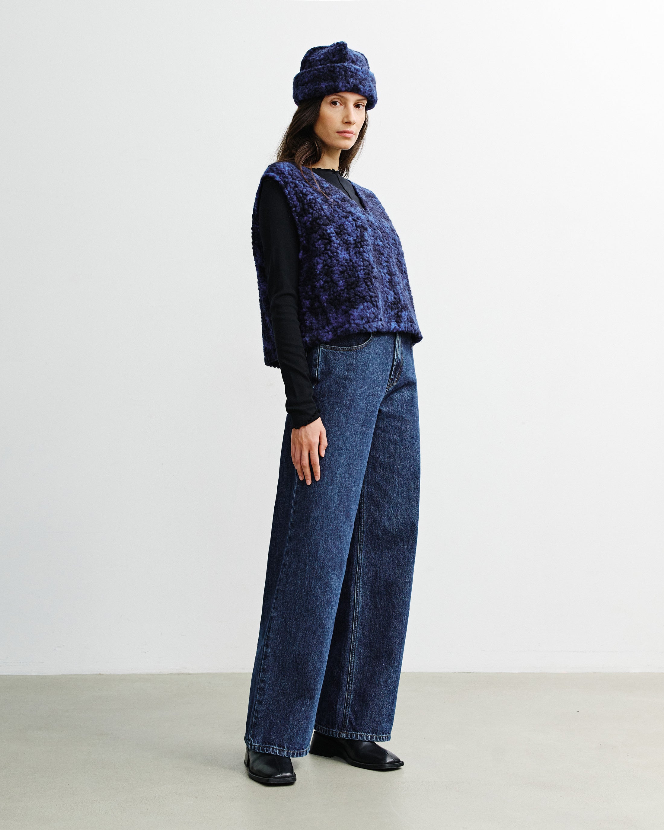 Kurze Weste Bio Wolle - Sherpa Blau