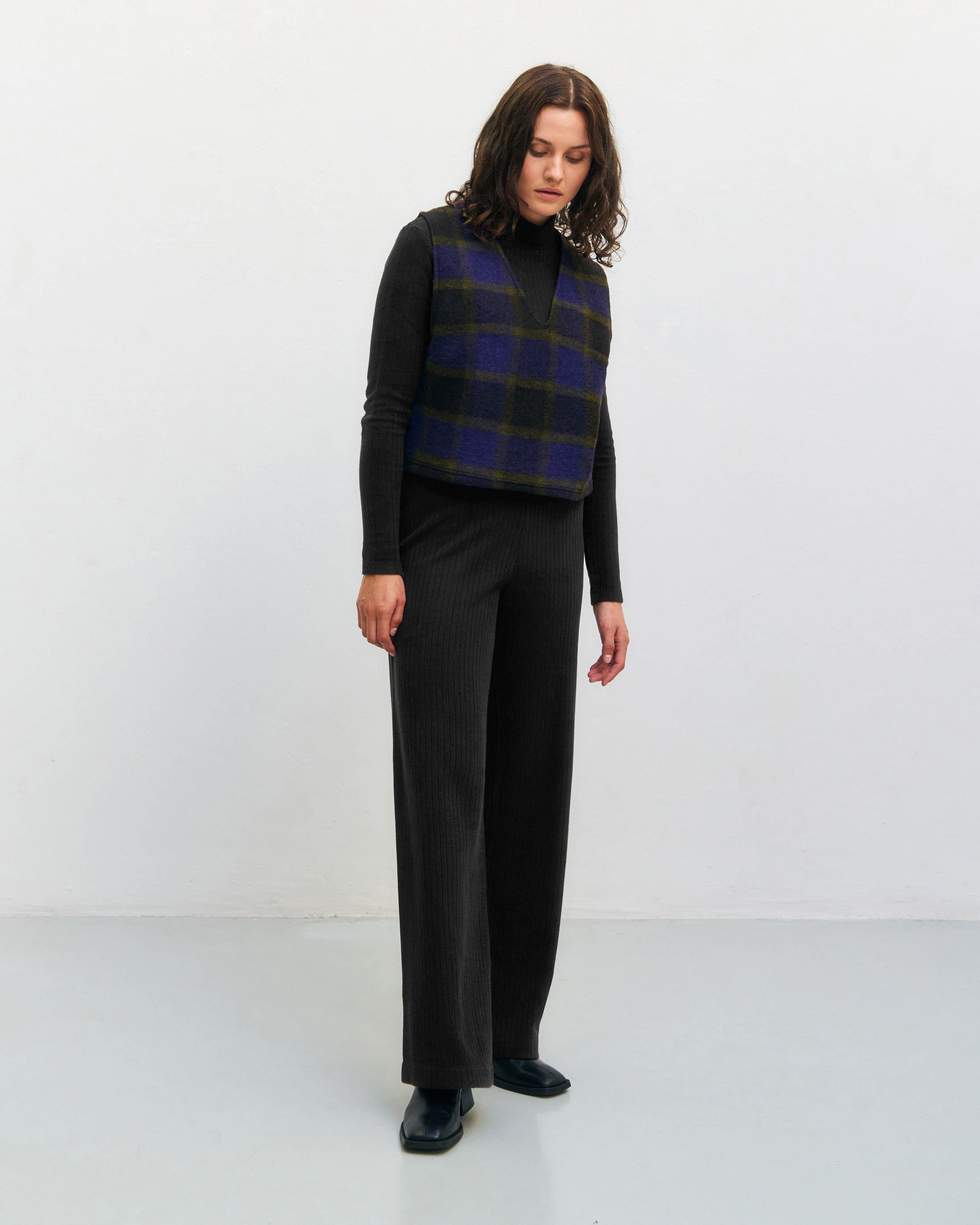 Kurze Weste Bio Wolle - Lila Kariert