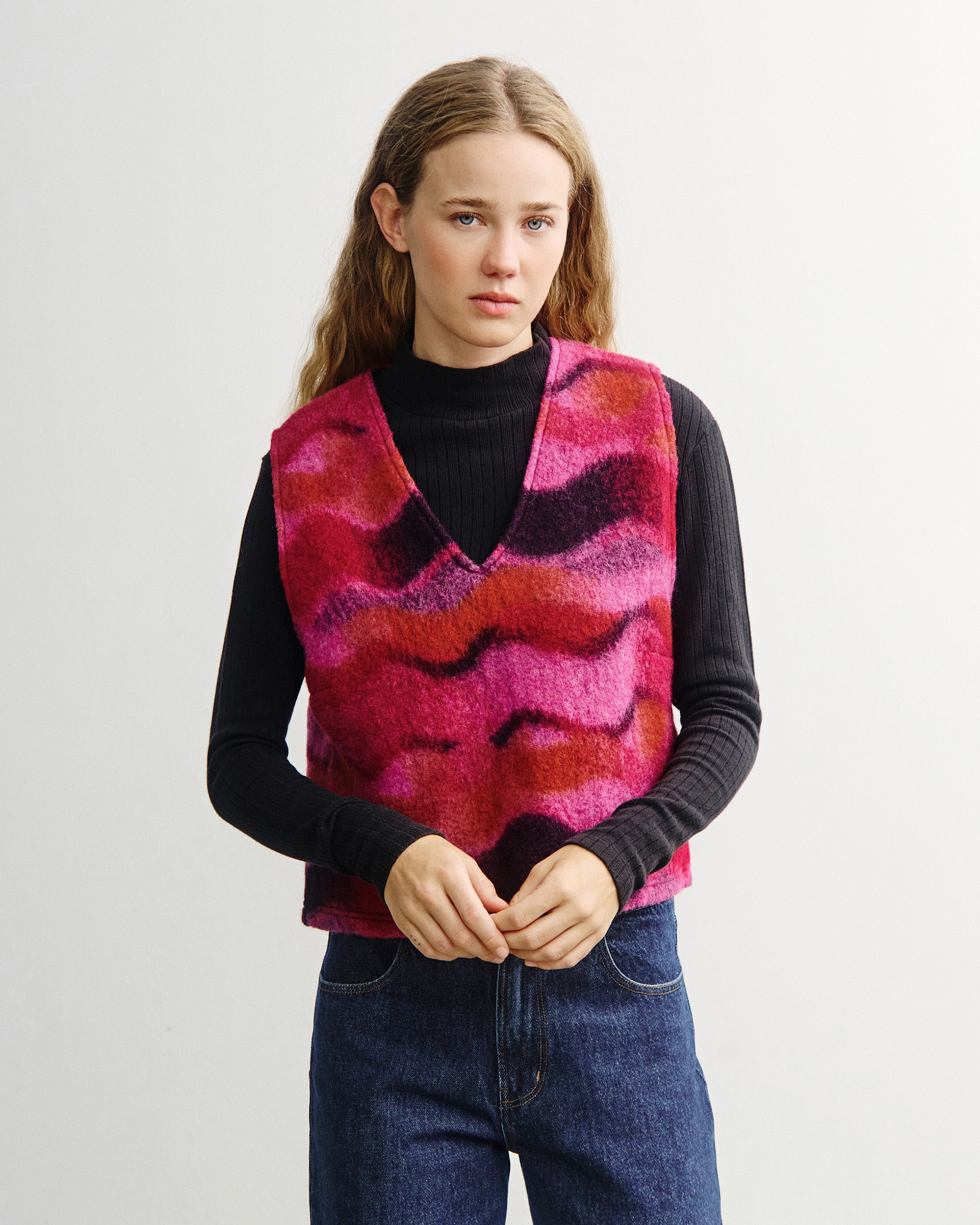 Kurze Weste Bio Wolle - Pink