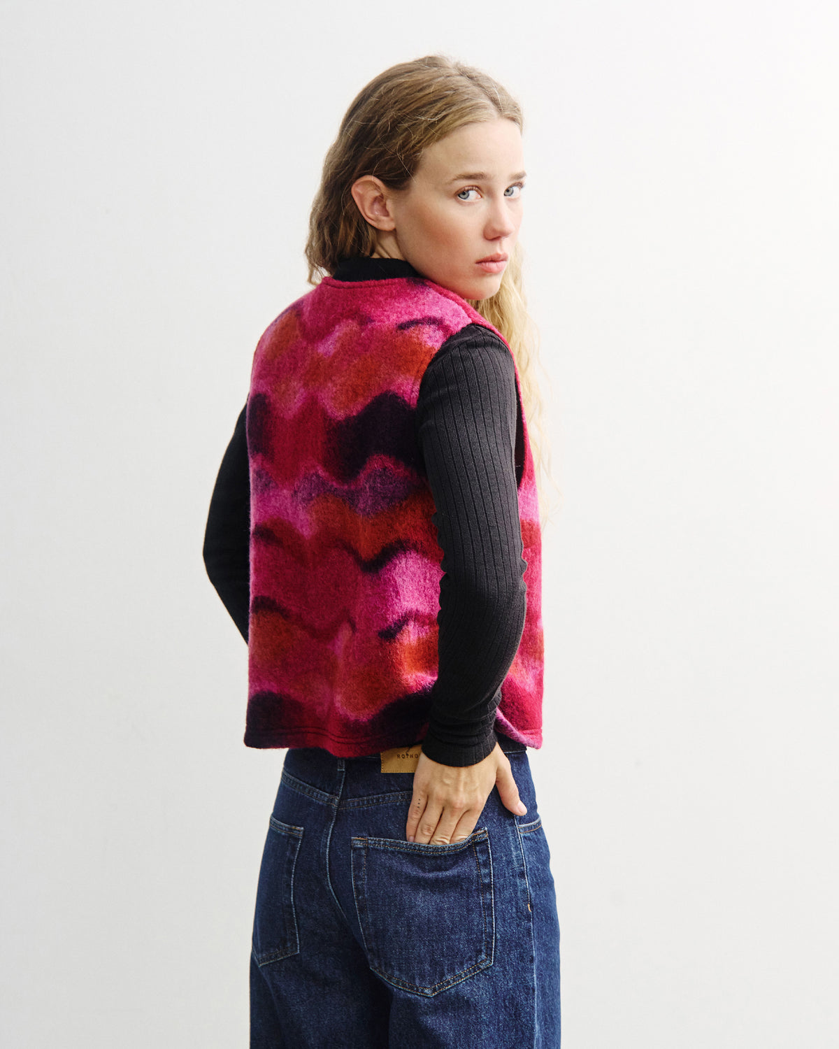 Kurze Weste Bio Wolle - Pink