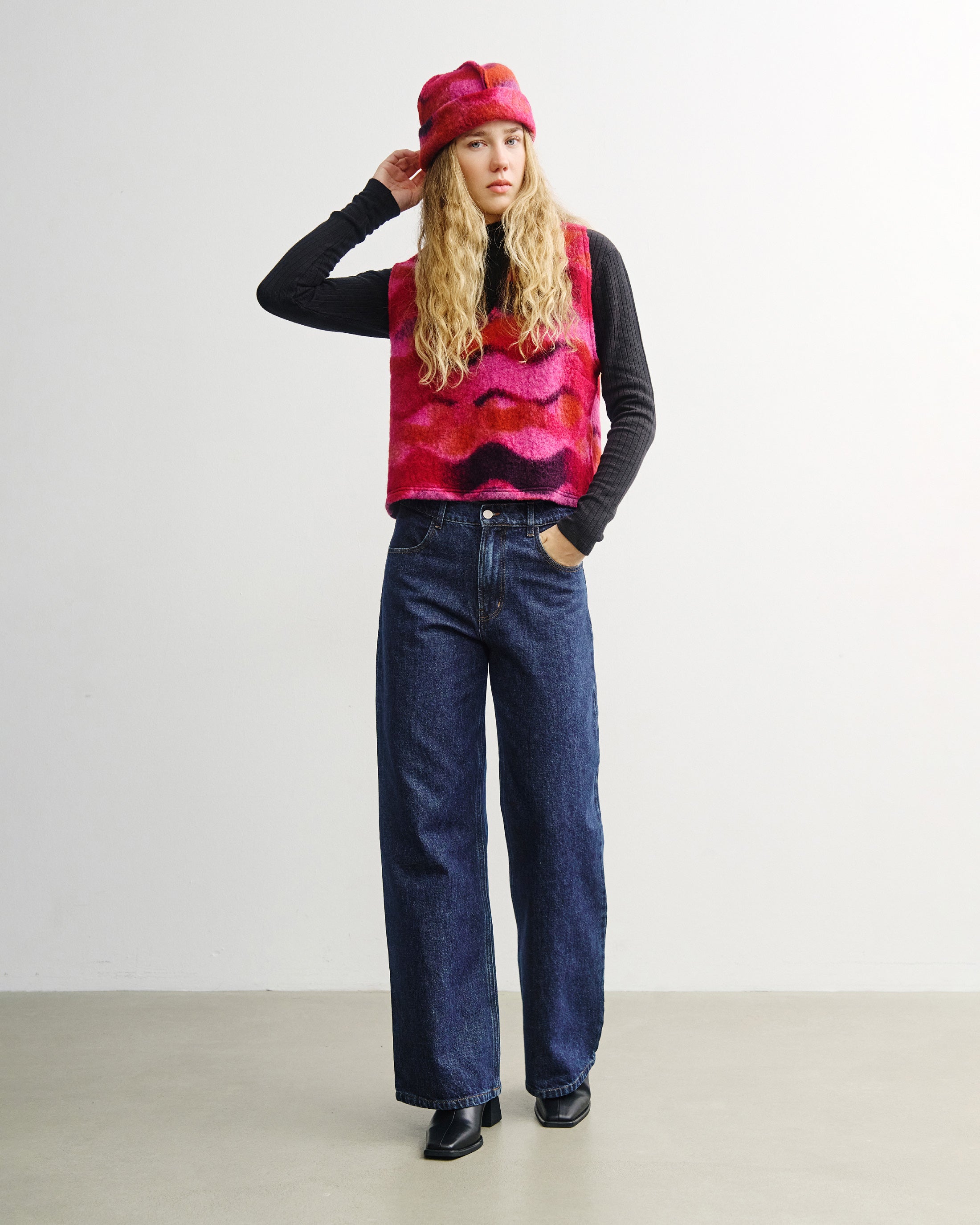Kurze Weste Bio Wolle - Pink