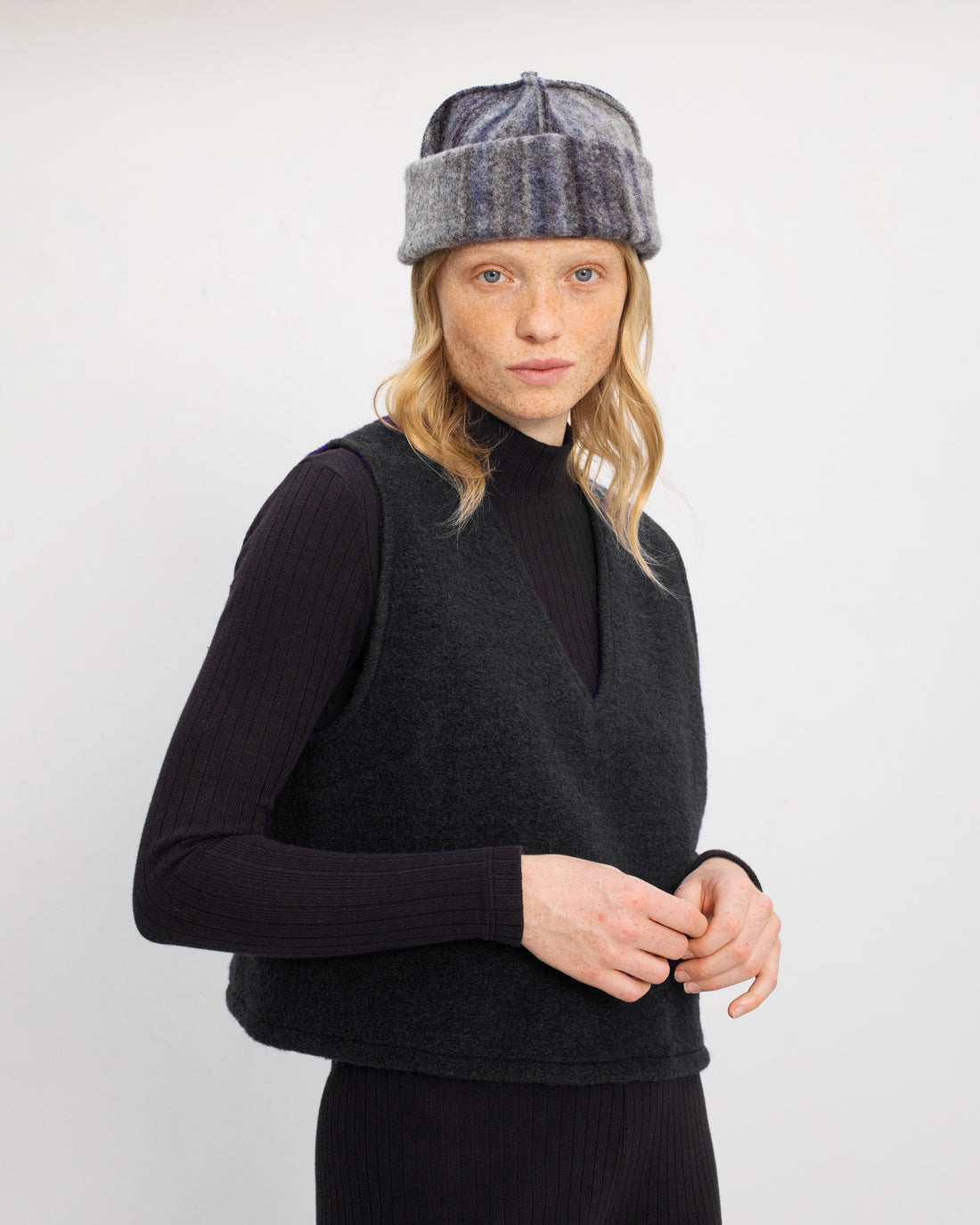 Kurze Weste Bio Wolle - Schwarz