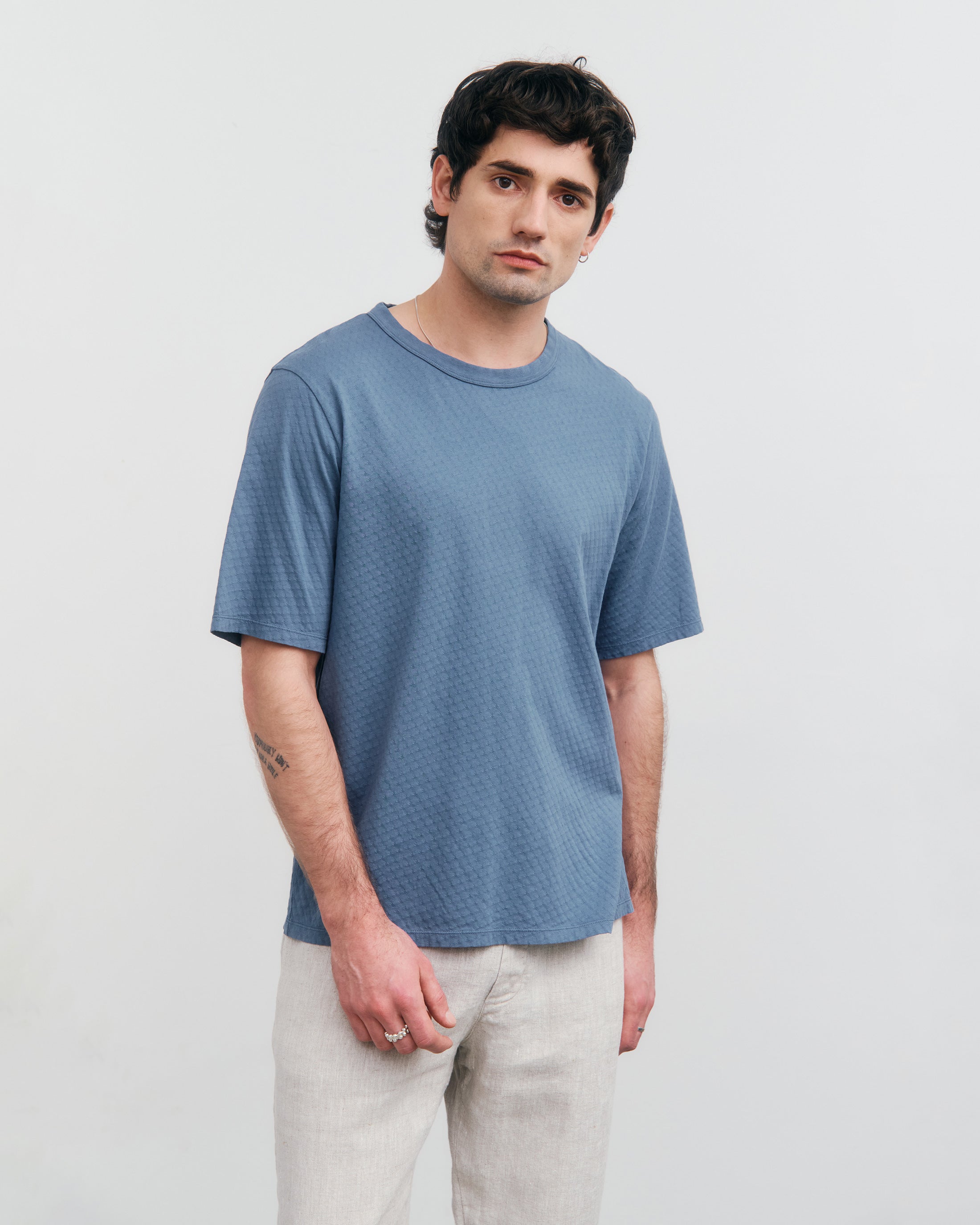 Strukturiertes T-Shirt Bio Baumwolle - Blau