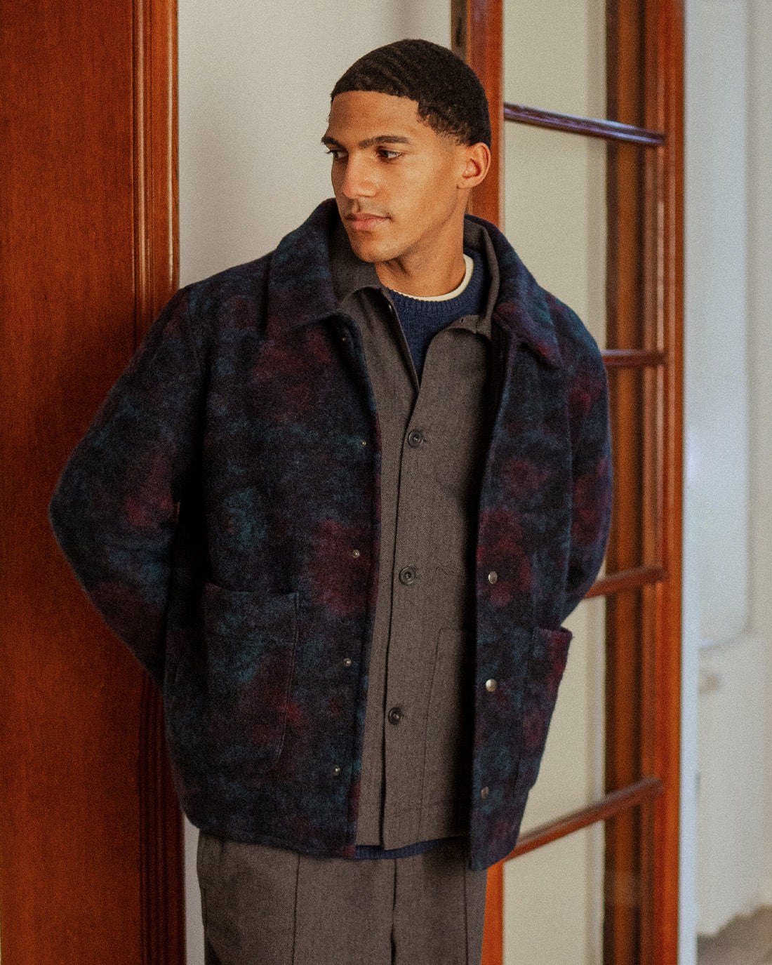 Workwear Jacke Bio Wollmischung - Blau Melange