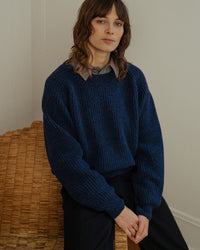 Kurzer Strickpullover Recycelte Wolle - Dunkelblau
