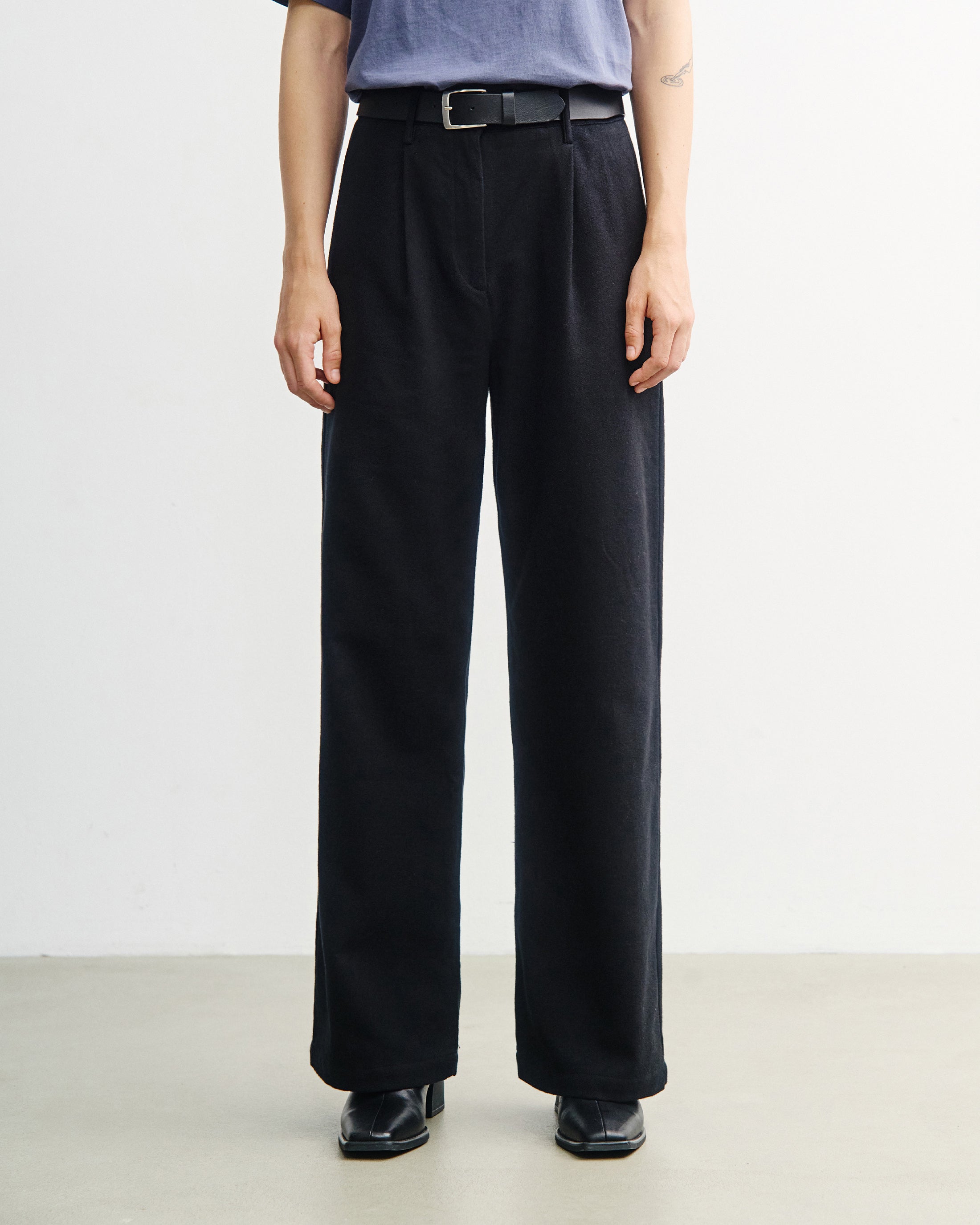 High-Waist Flanellhose Bio Baumwolle - Schwarz