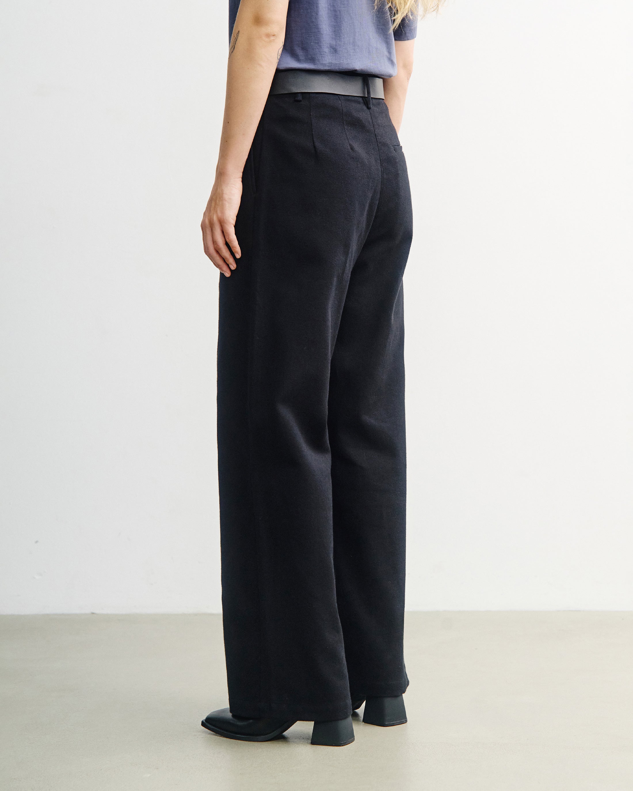 High-Waist Flanellhose Bio Baumwolle - Schwarz