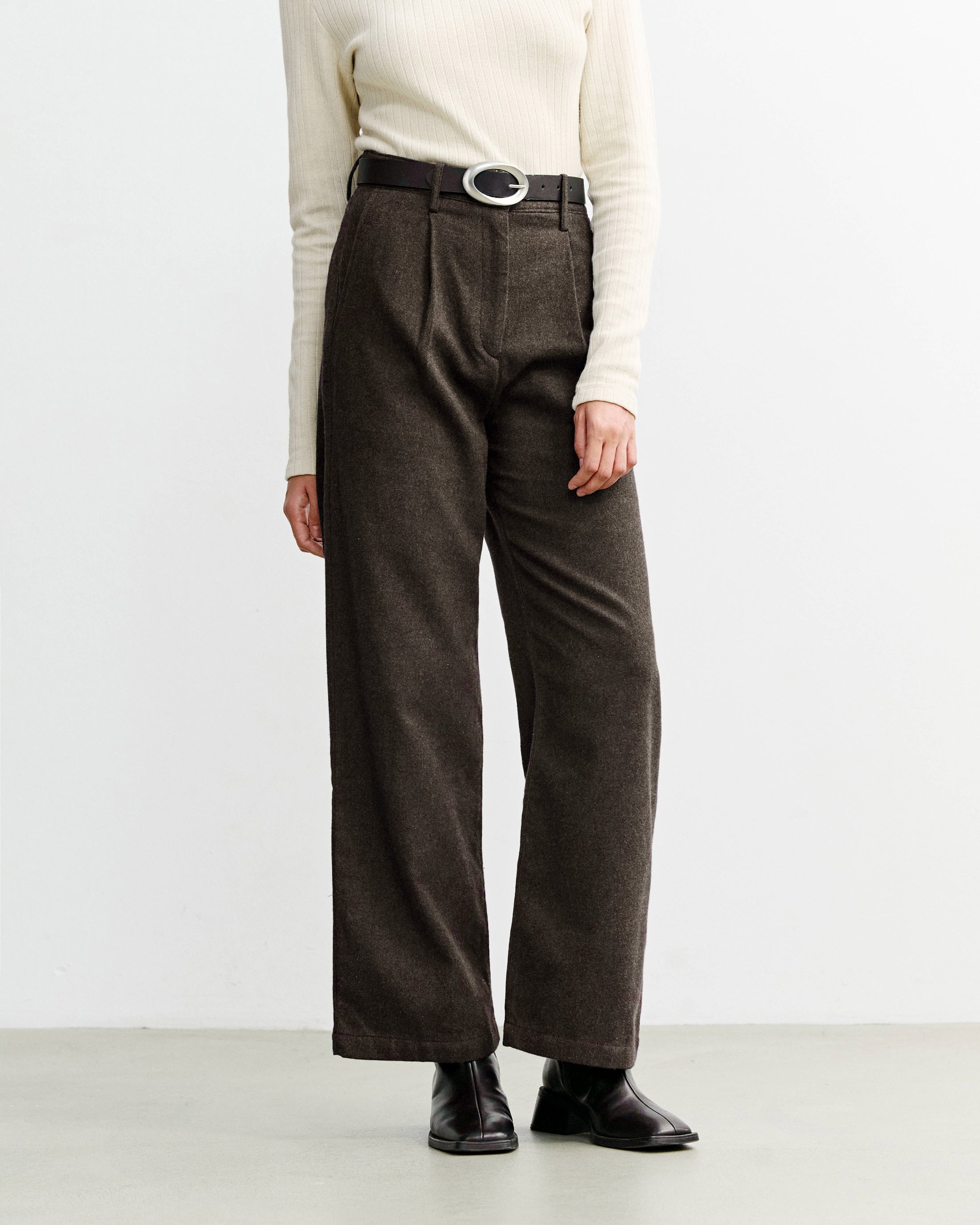 High-Waist Flanellhose Bio Baumwolle - Braun