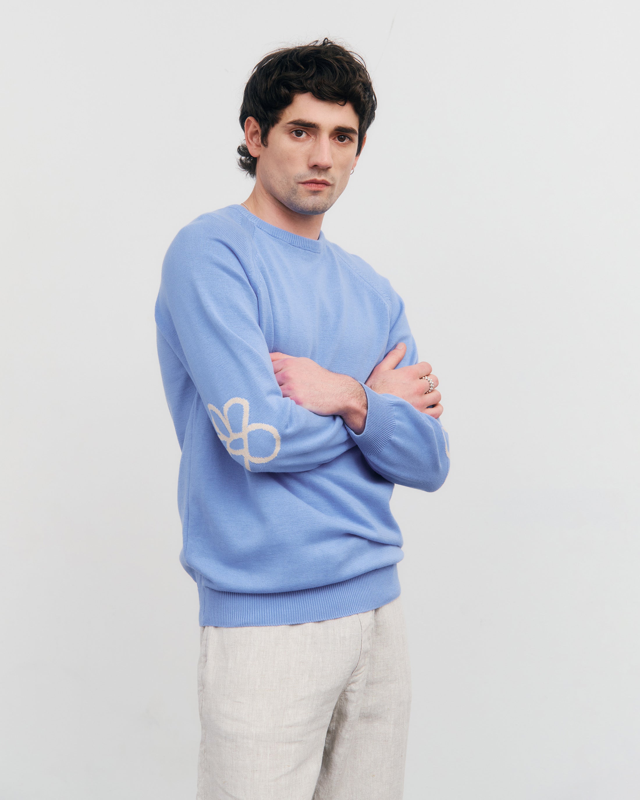 Flower Strickpullover Bio Baumwolle - Blau