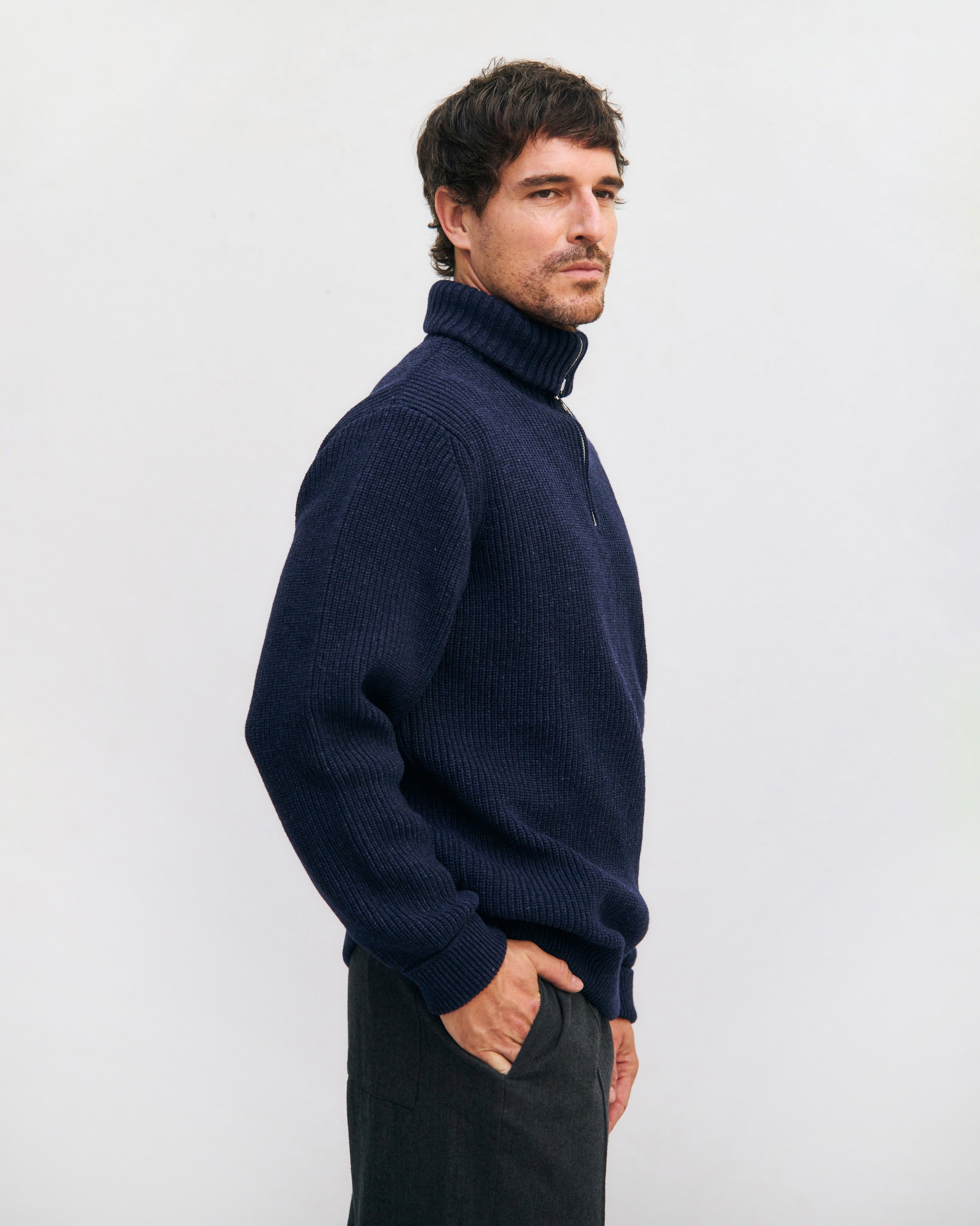 Schwerer Strick Troyer Recycelte Wolle - Dunkelblau