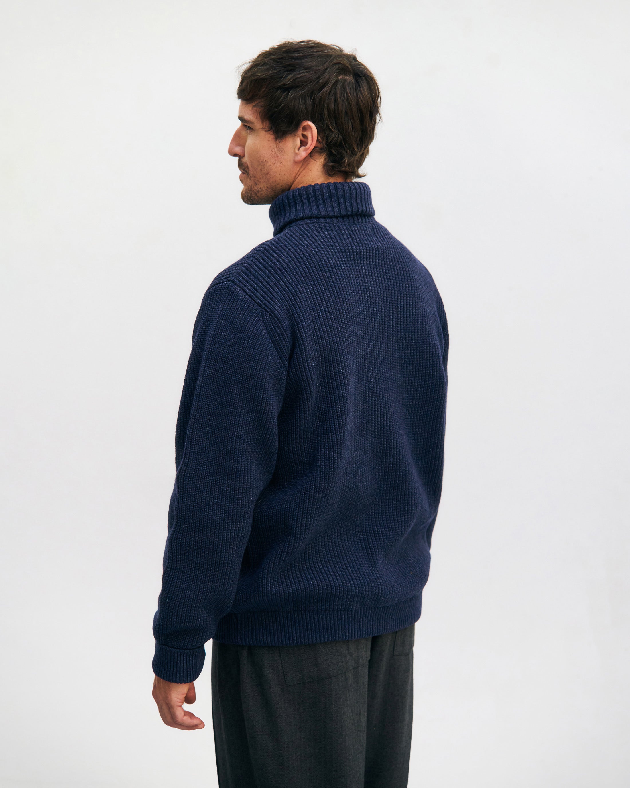 Schwerer Strick Troyer Recycelte Wolle - Dunkelblau