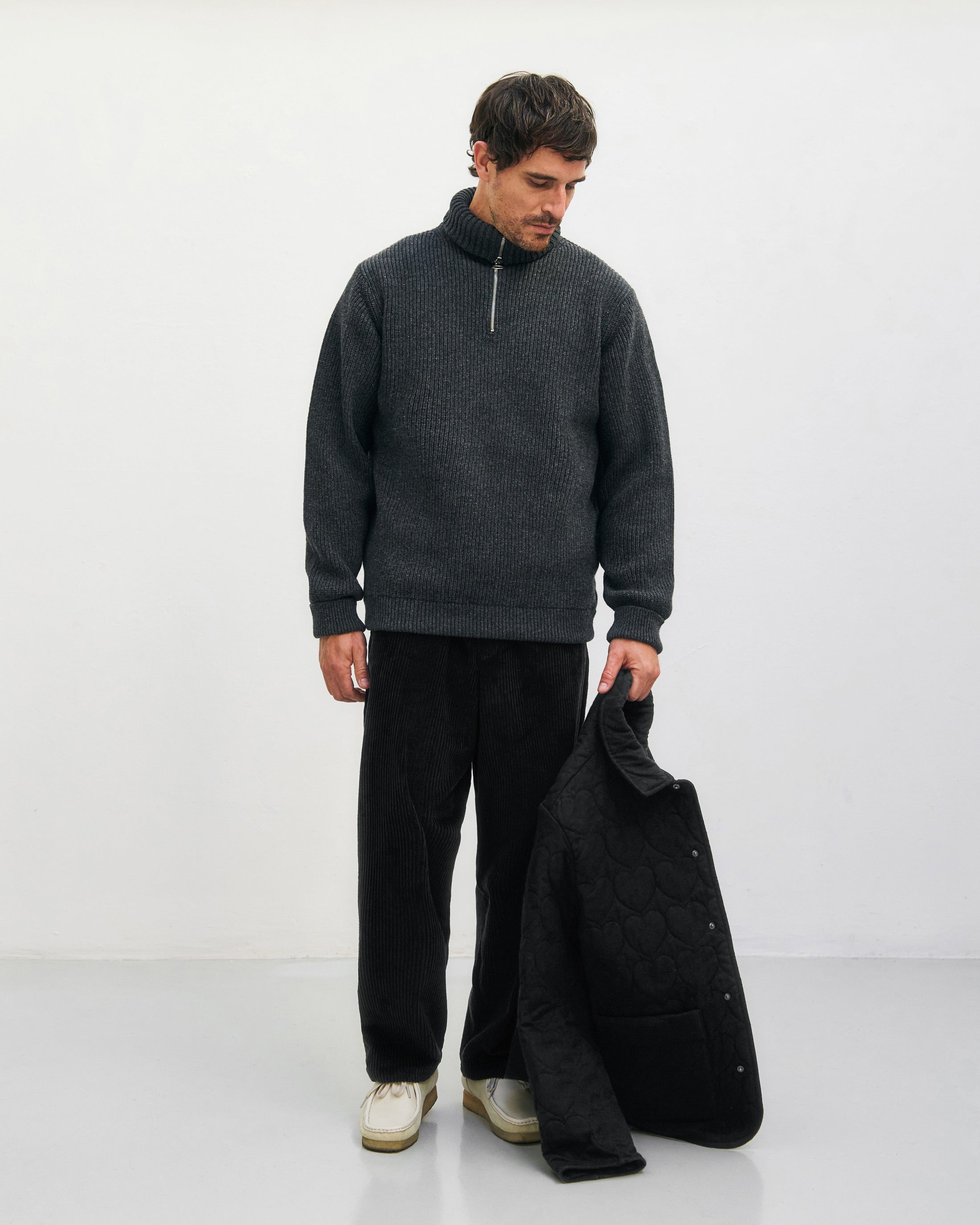 Schwerer Strick Troyer Recycelte Wolle - Anthrazit