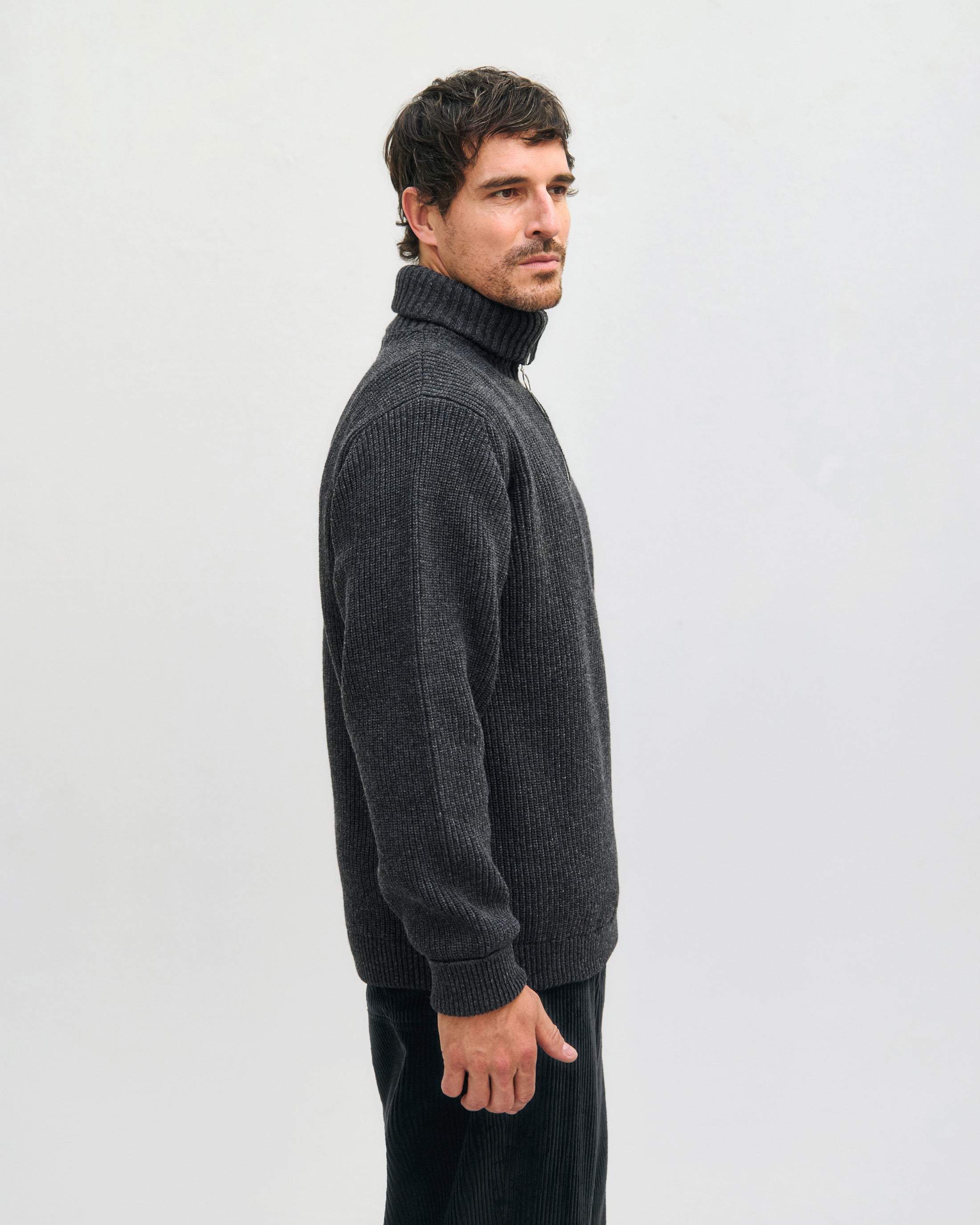 Schwerer Strick Troyer Recycelte Wolle - Anthrazit