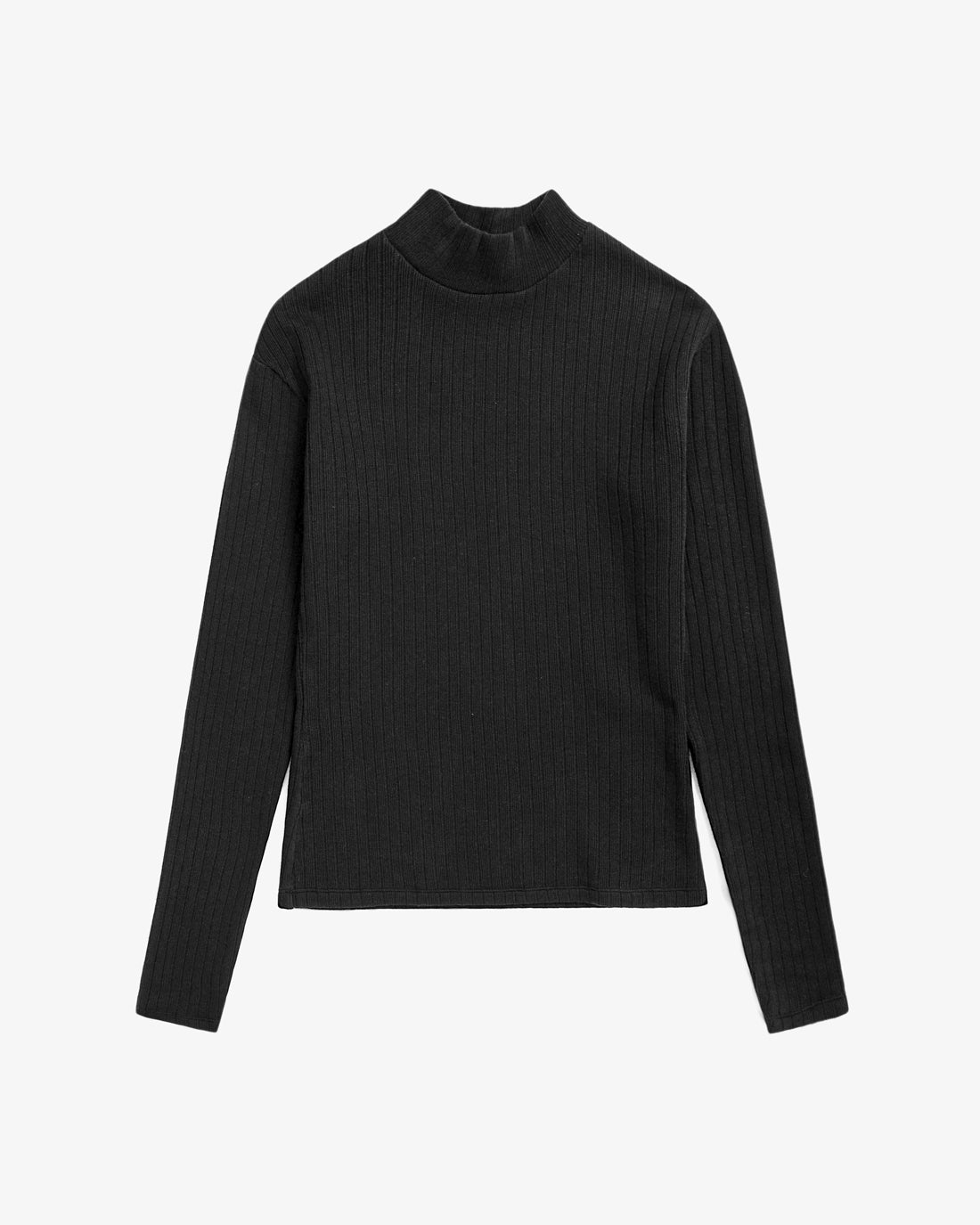 Schweres Mockneck Longsleeve Bio Baumwolle - Schwarz