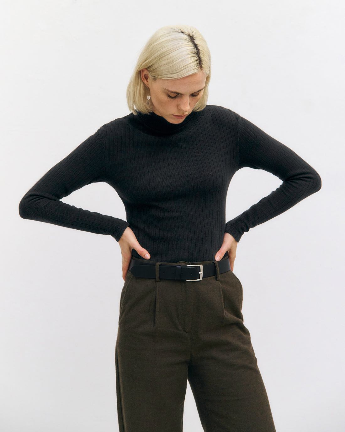 Schweres Mockneck Longsleeve Bio Baumwolle - Schwarz