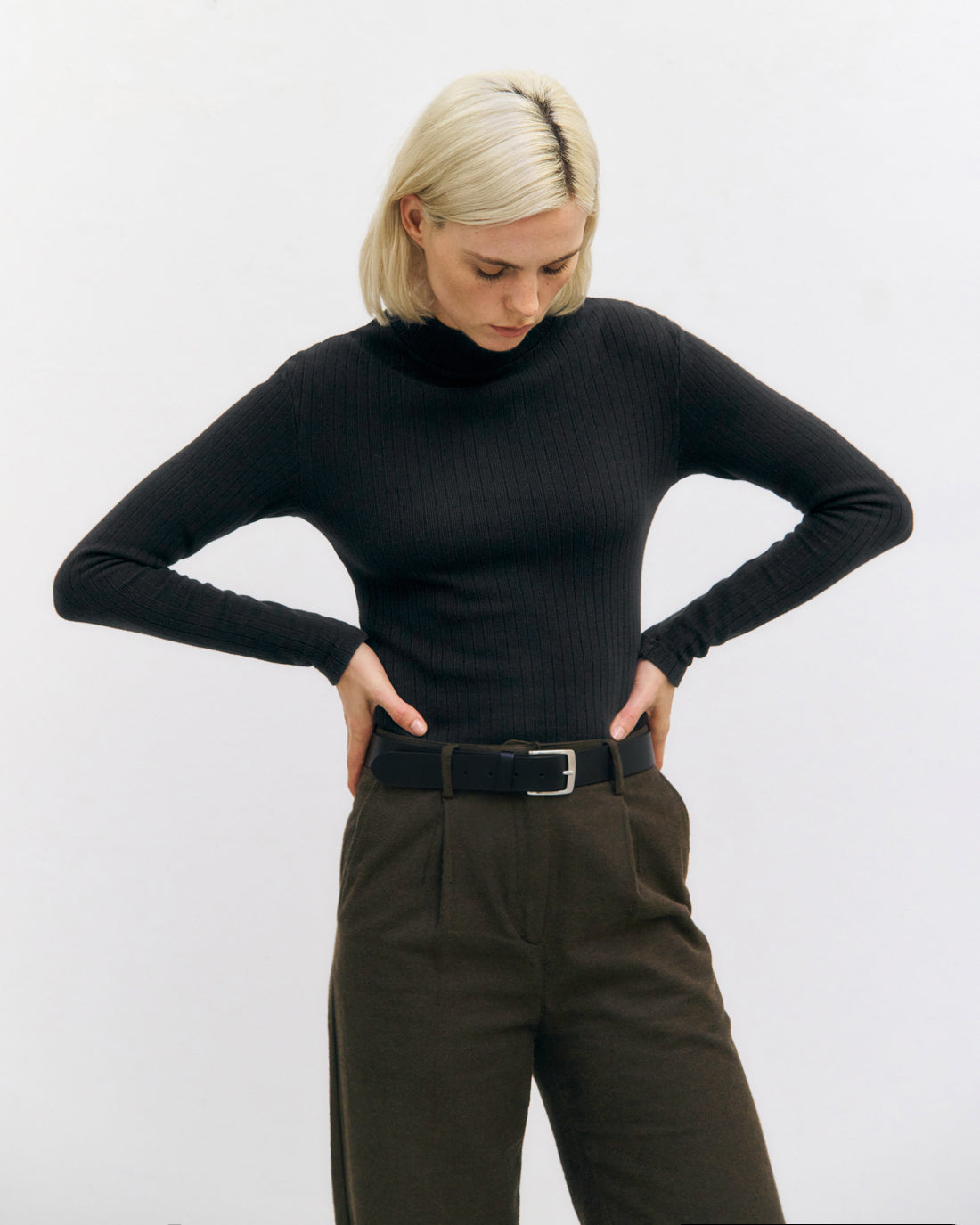 Mockneck Longsleeve Bio Baumwolle - Schwarz