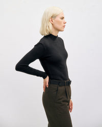 Schweres Mockneck Longsleeve Bio Baumwolle - Schwarz