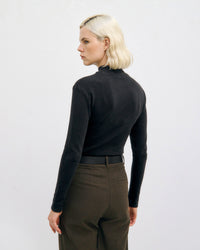 Schweres Mockneck Longsleeve Bio Baumwolle - Schwarz