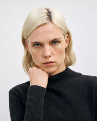 Schweres Mockneck Longsleeve Bio Baumwolle - Schwarz