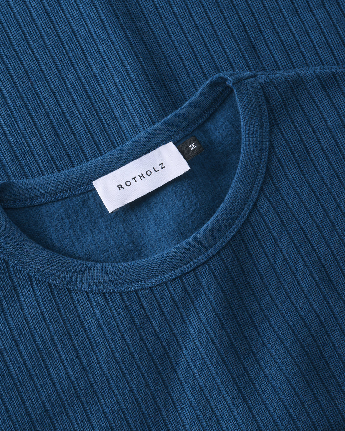 Schweres Geripptes T-Shirt Bio Baumwolle - Royalblau