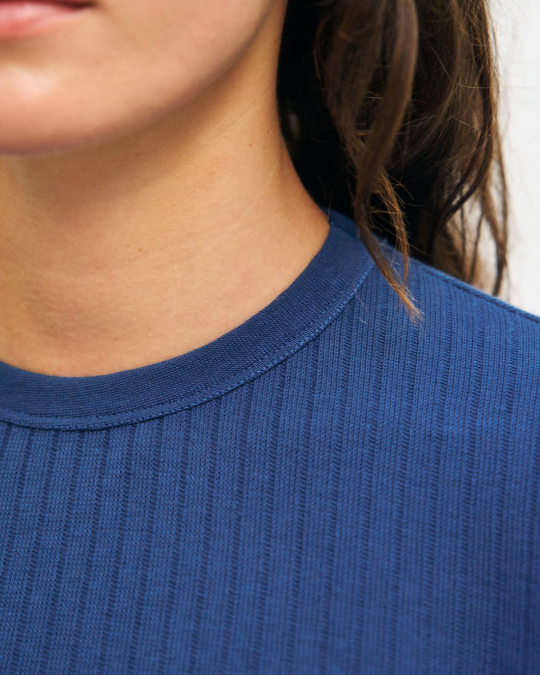 Schweres Geripptes T-Shirt Bio Baumwolle - Royalblau