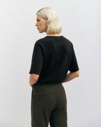 Schweres Geripptes T-Shirt Bio Baumwolle - Schwarz