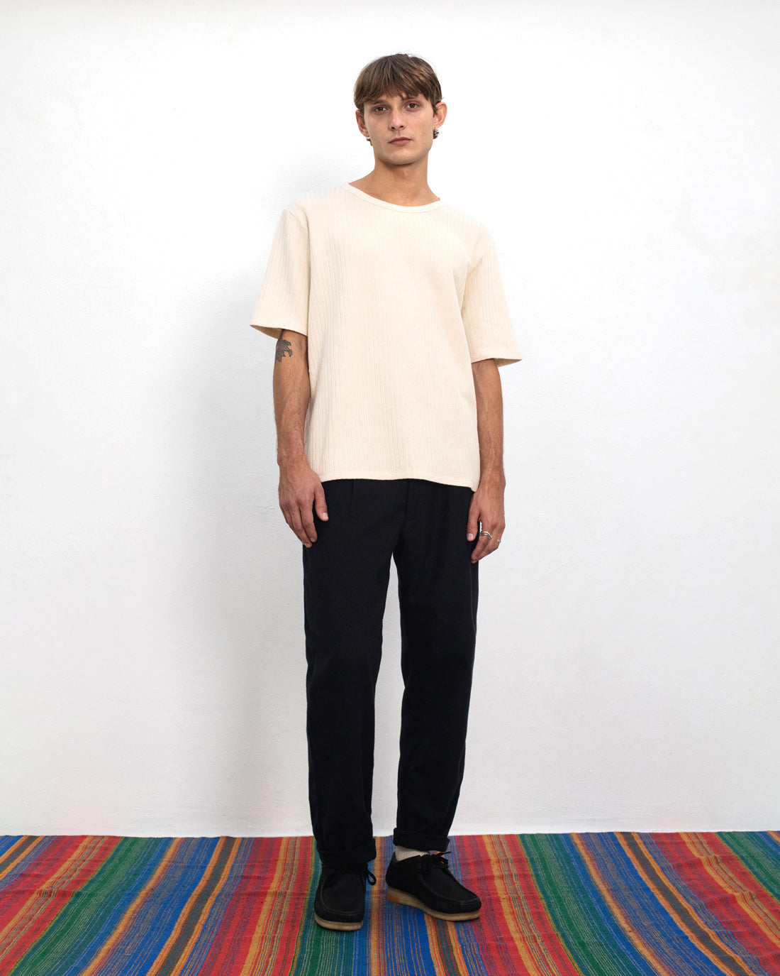 Geripptes T-Shirt Bio Baumwolle - Creme
