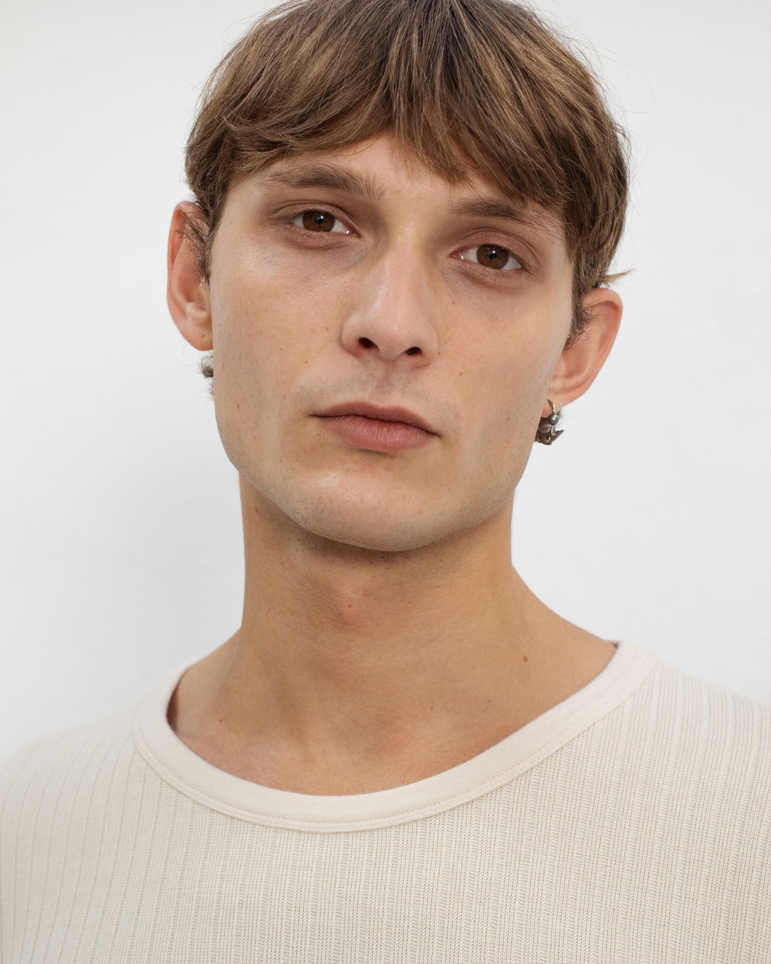 Schweres Geripptes T-Shirt Bio Baumwolle - Creme