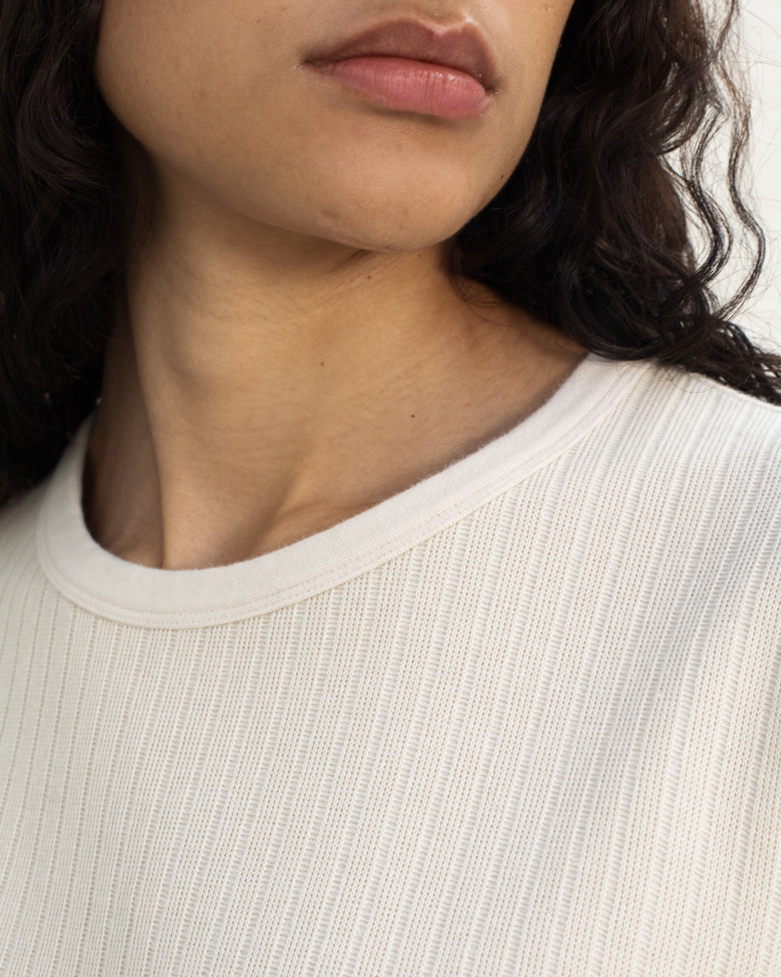 Schweres Geripptes T-Shirt Bio Baumwolle - Creme