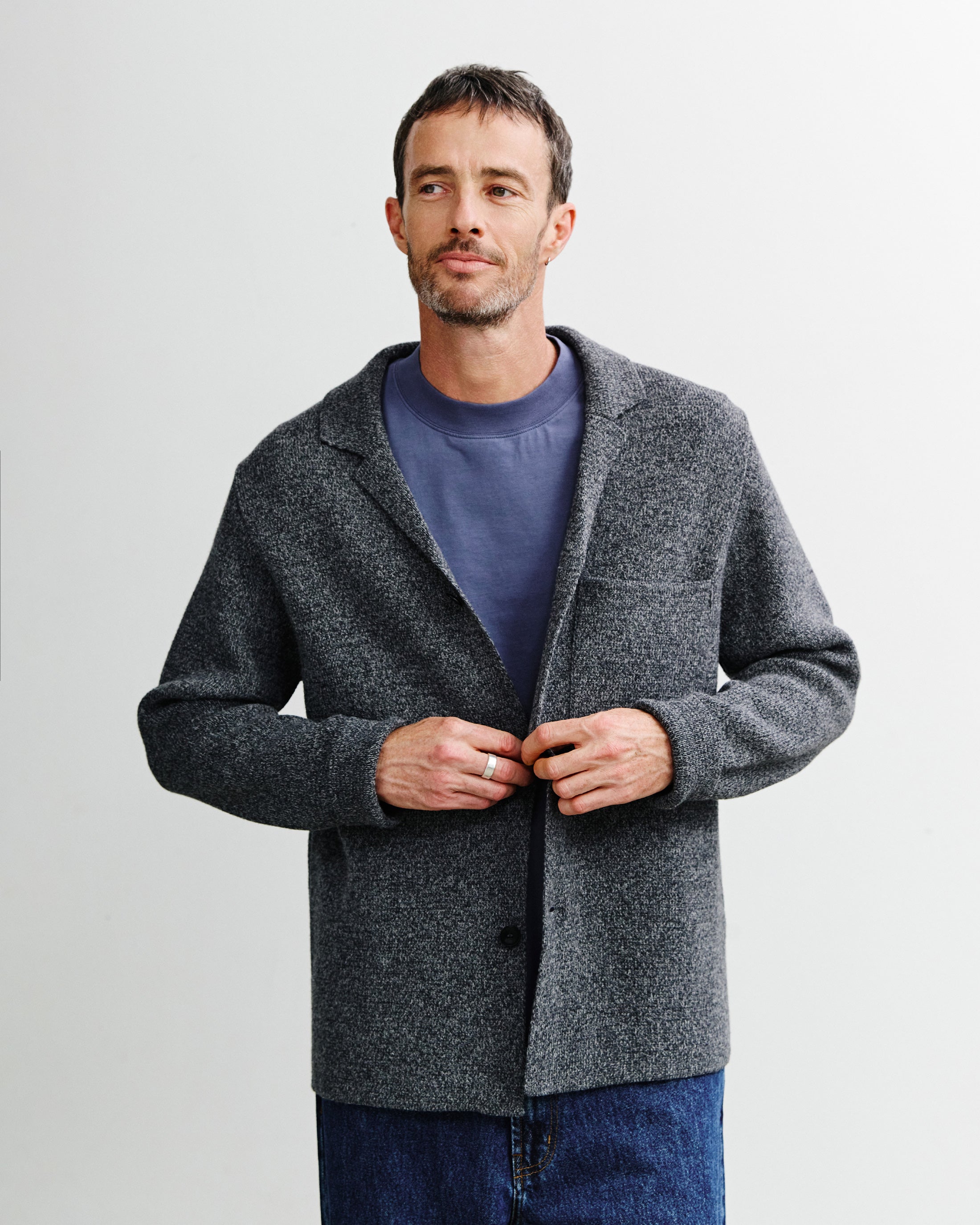 Strickjacke Recycelte Wolle - Grau Melange