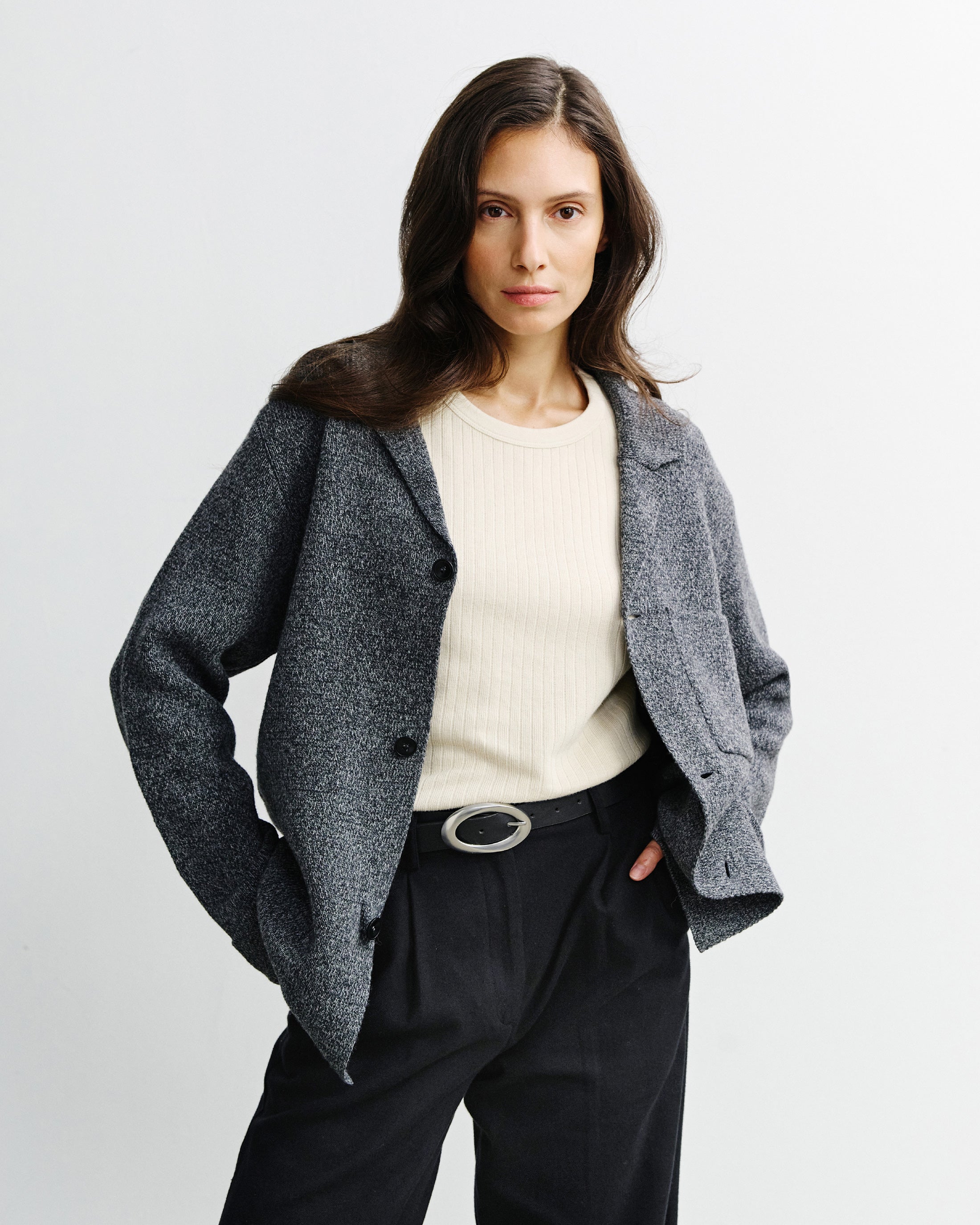 Strickjacke Recycelte Wolle - Grau Melange