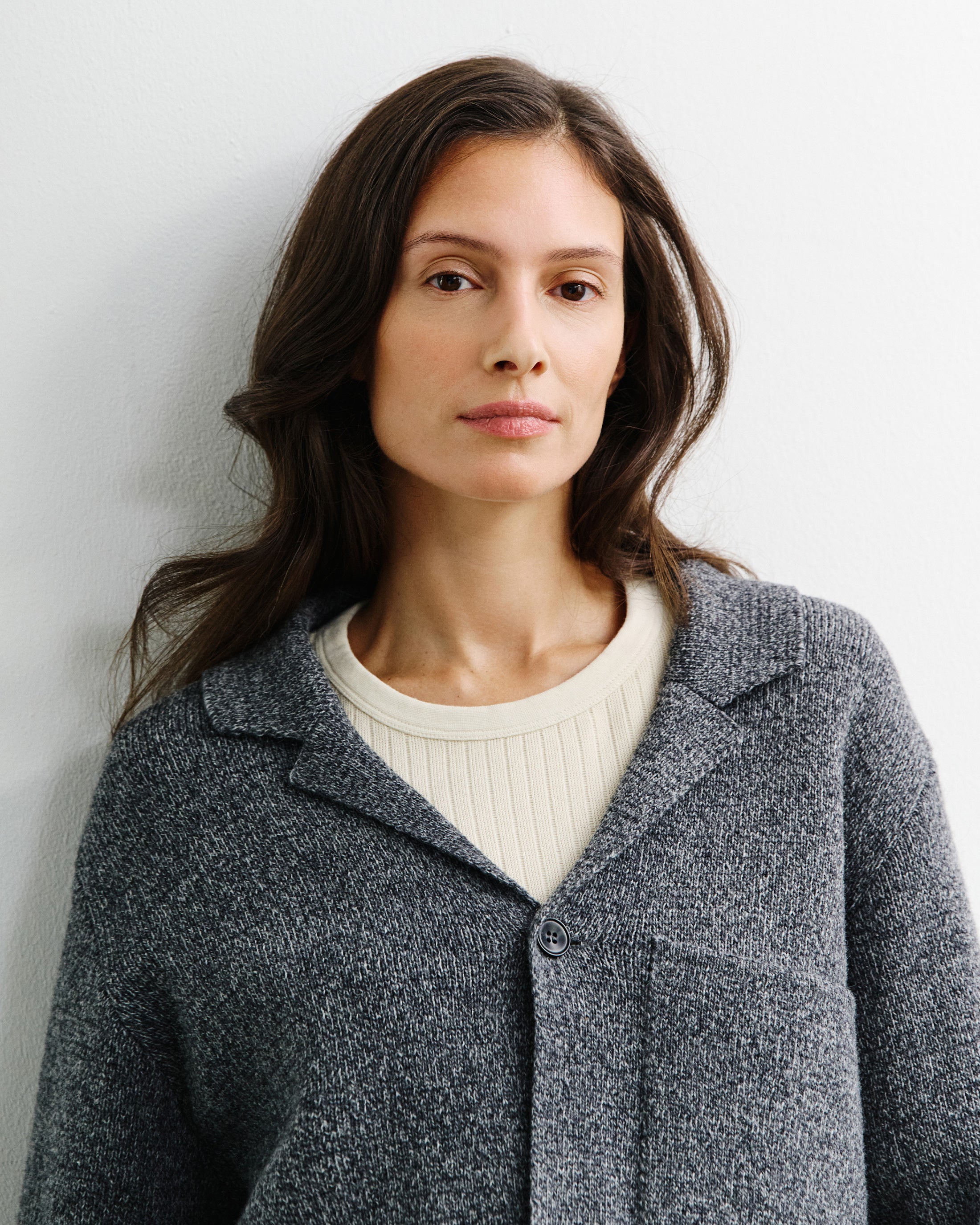 Strickjacke Recycelte Wolle - Grau Melange