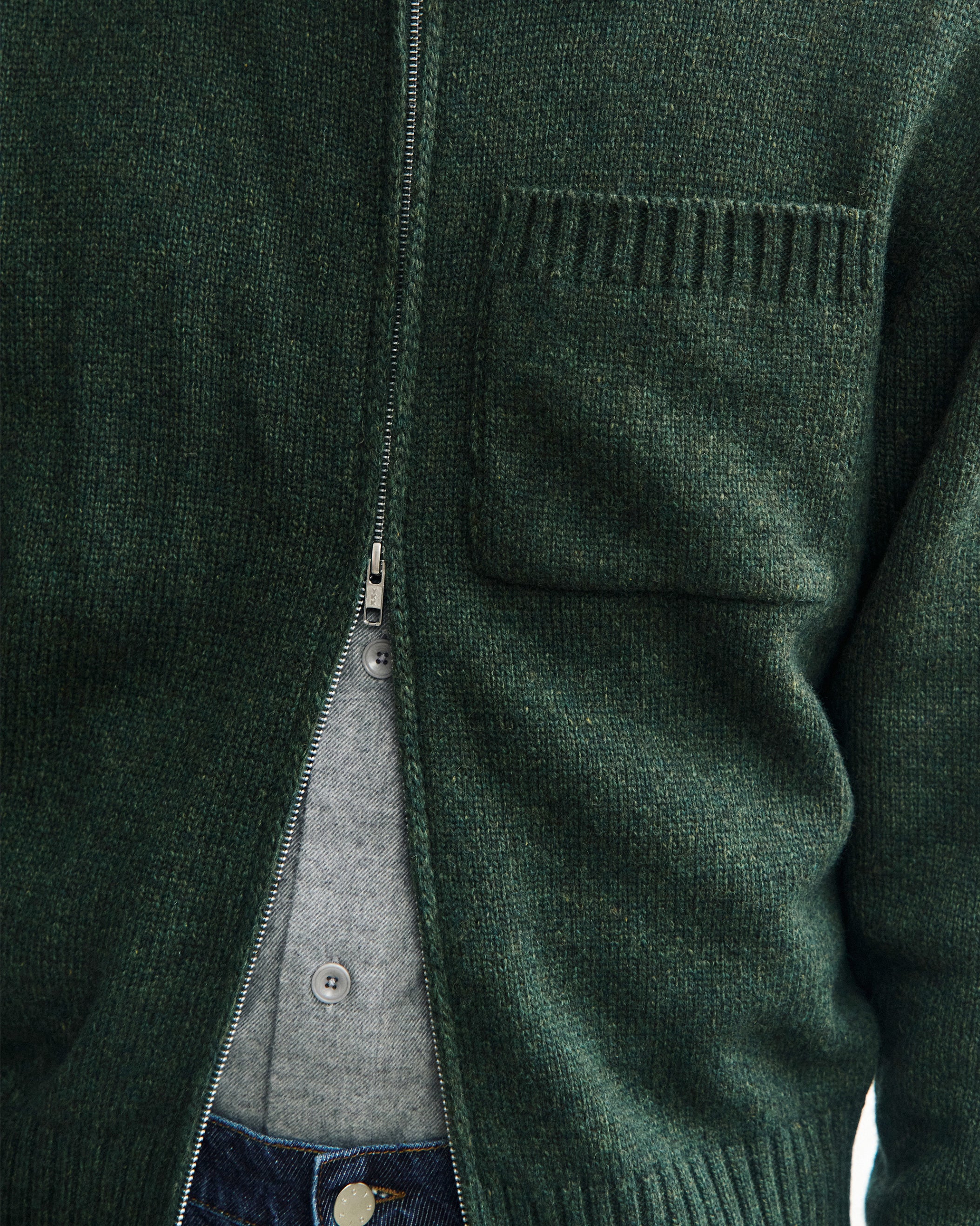 Polo Strickjacke Recycelte Wolle - Grün Meliert