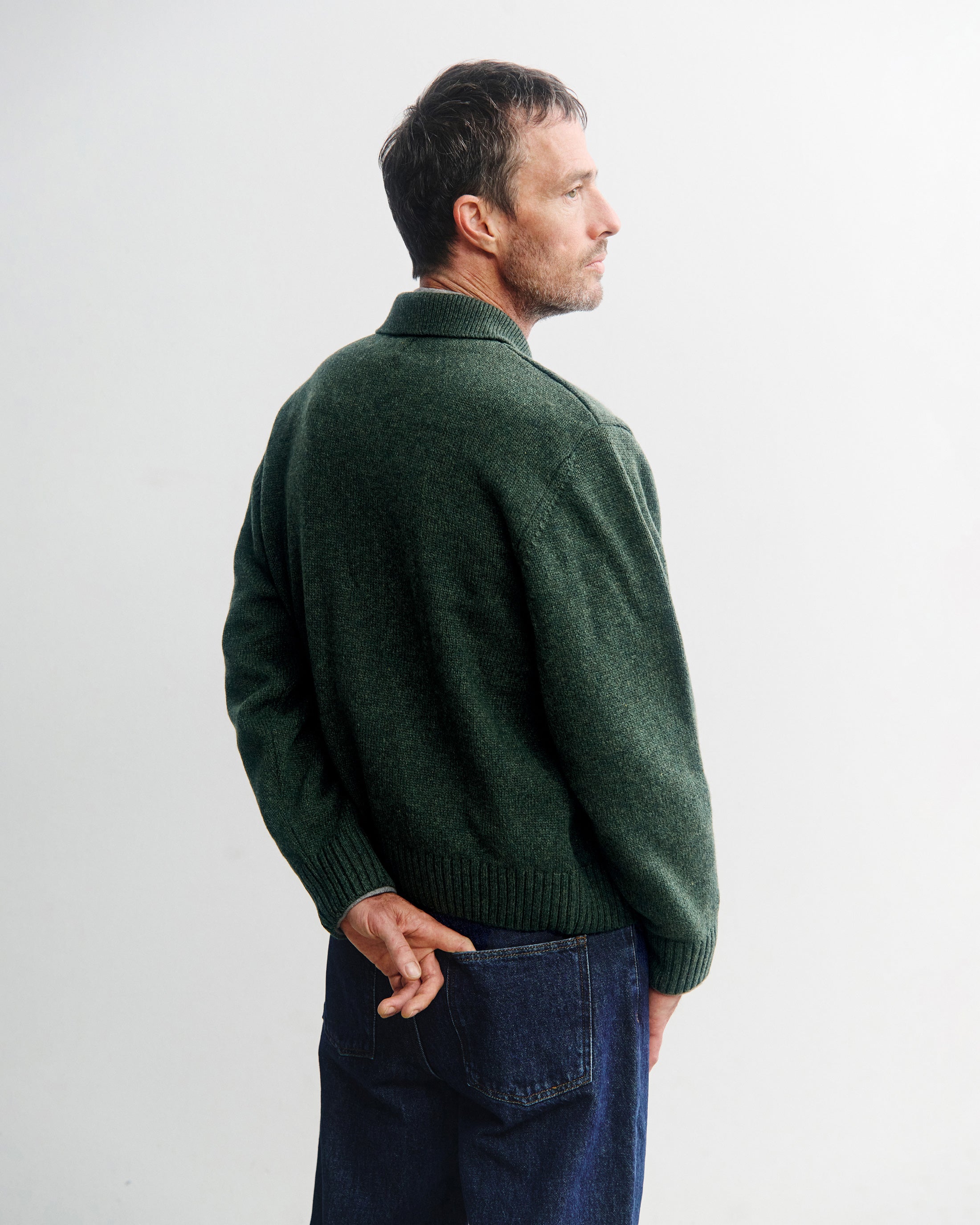 Polo Strickjacke Recycelte Wolle - Grün Meliert