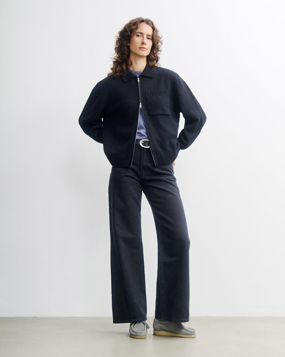 Polo Strickjacke Recycelte Wolle - Schwarz