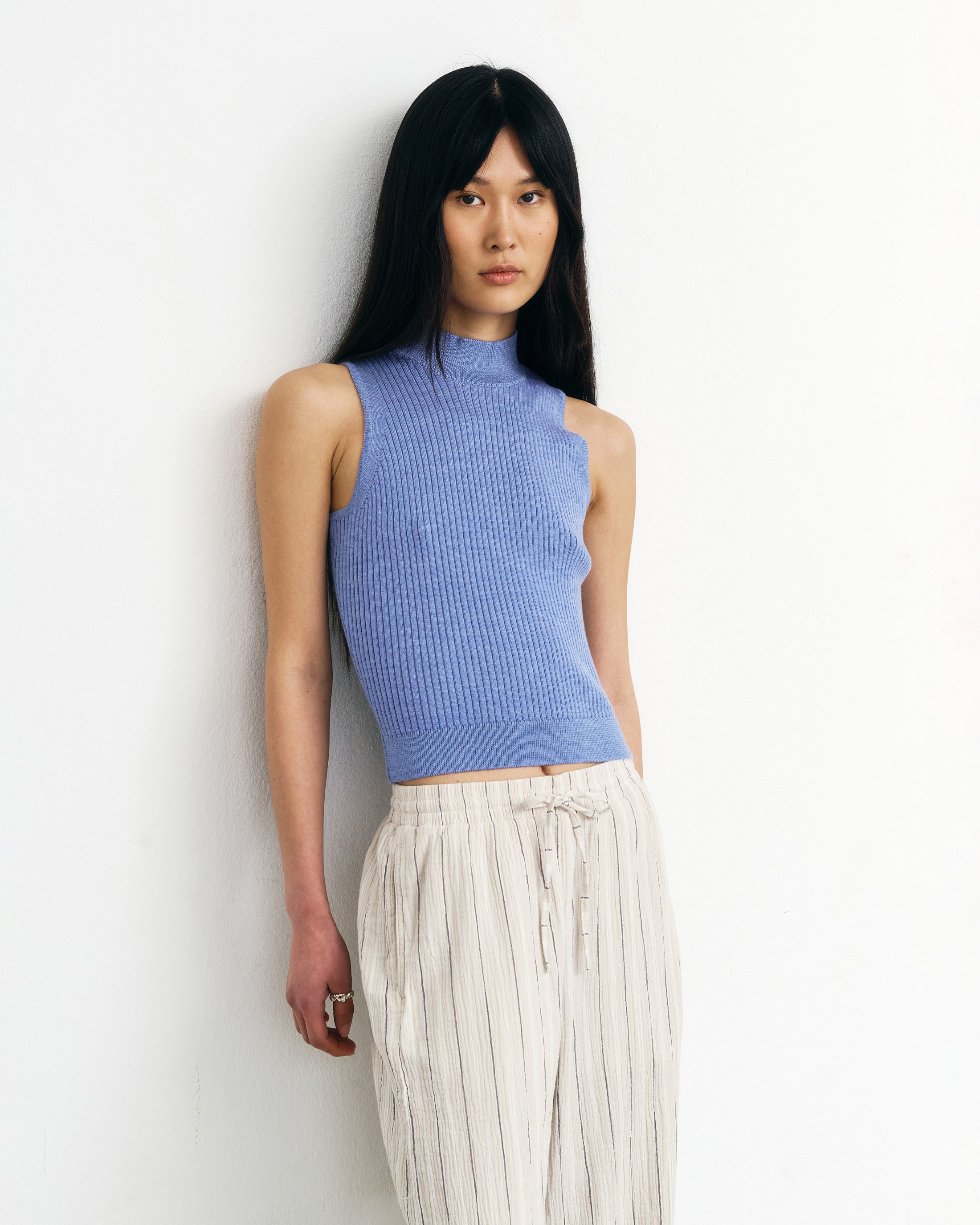 Merino Strick Singlet - Blau