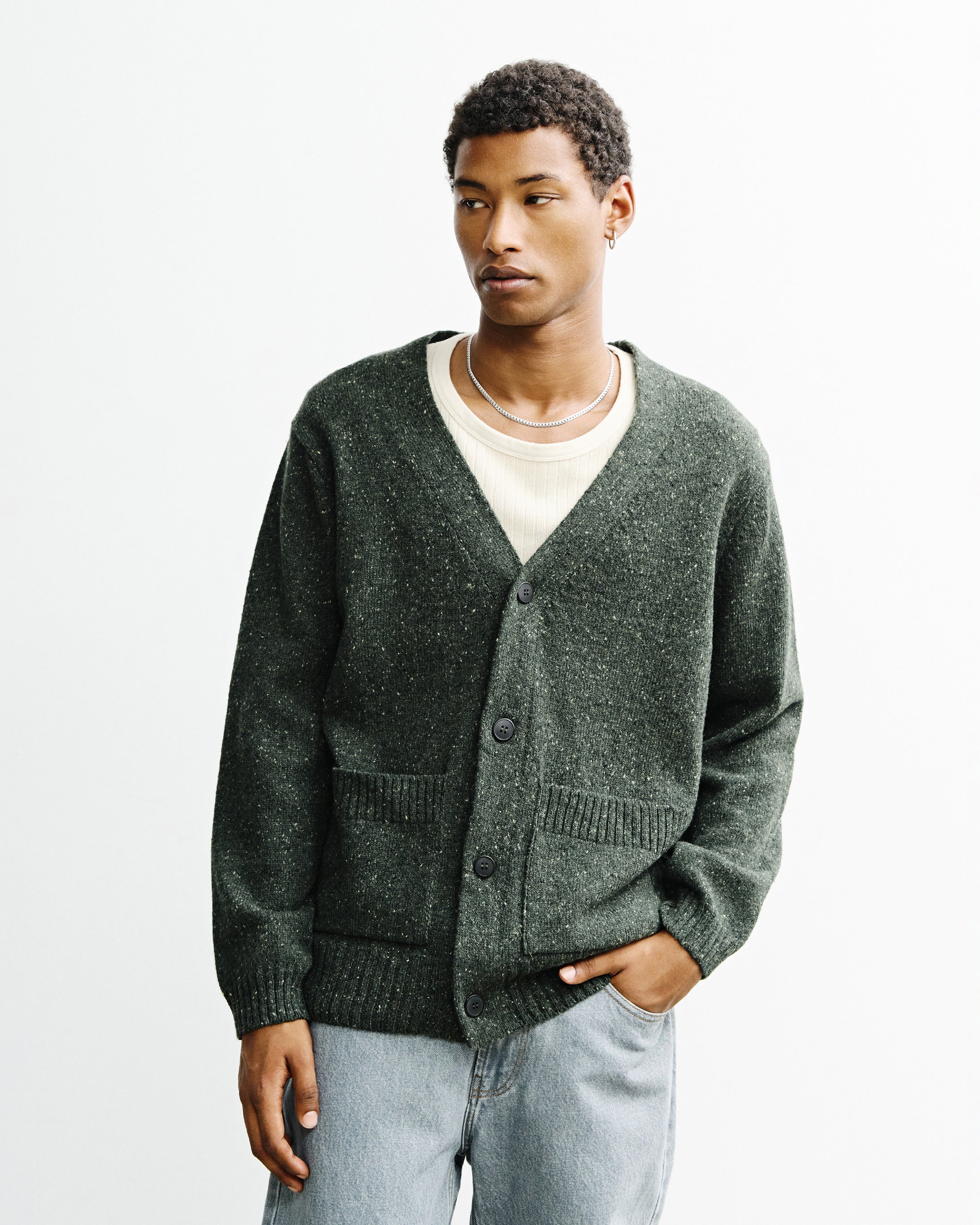 Strick Cardigan Merinowolle - Grün