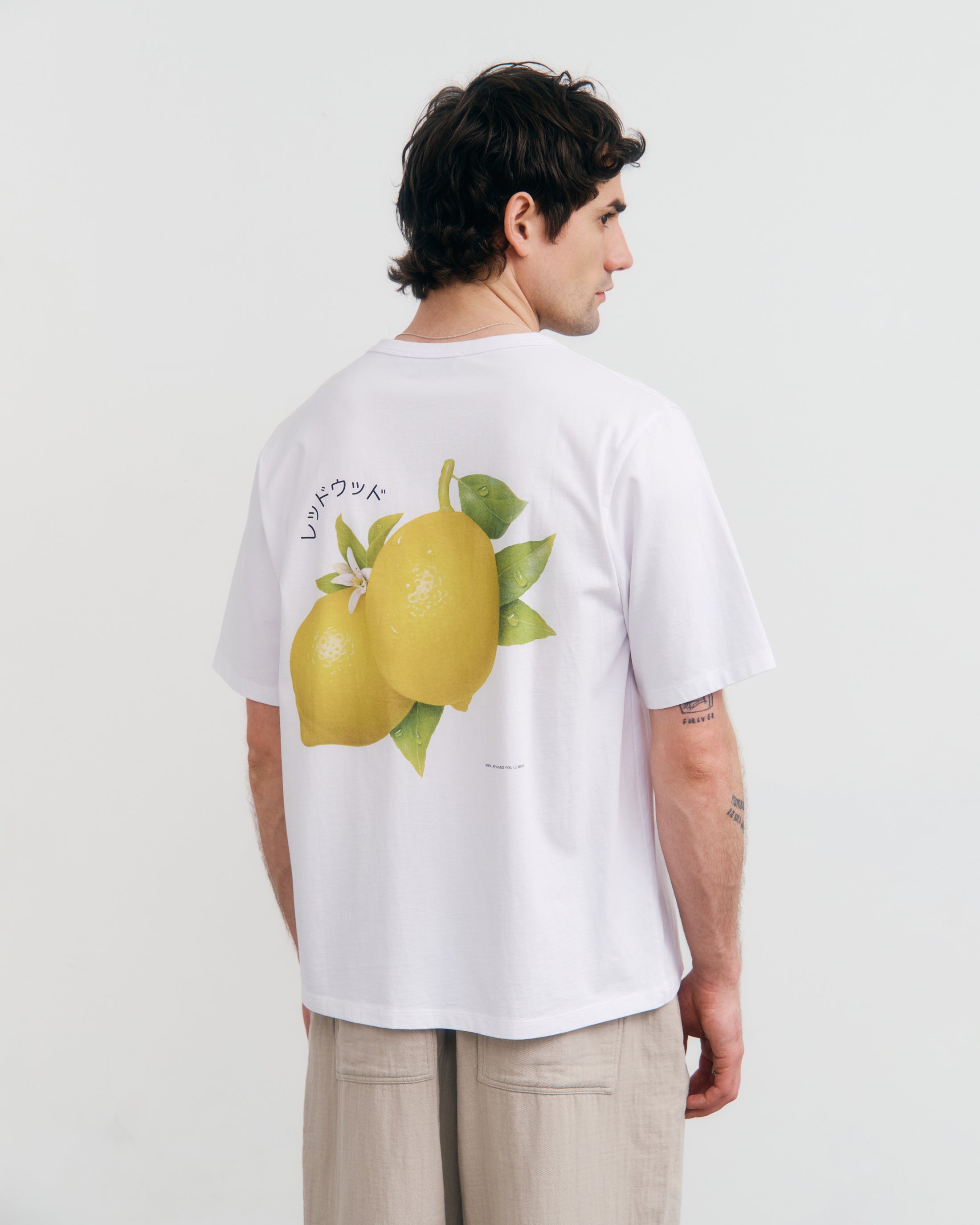 Lemon Print T-Shirt Bio Baumwolle - Weiß