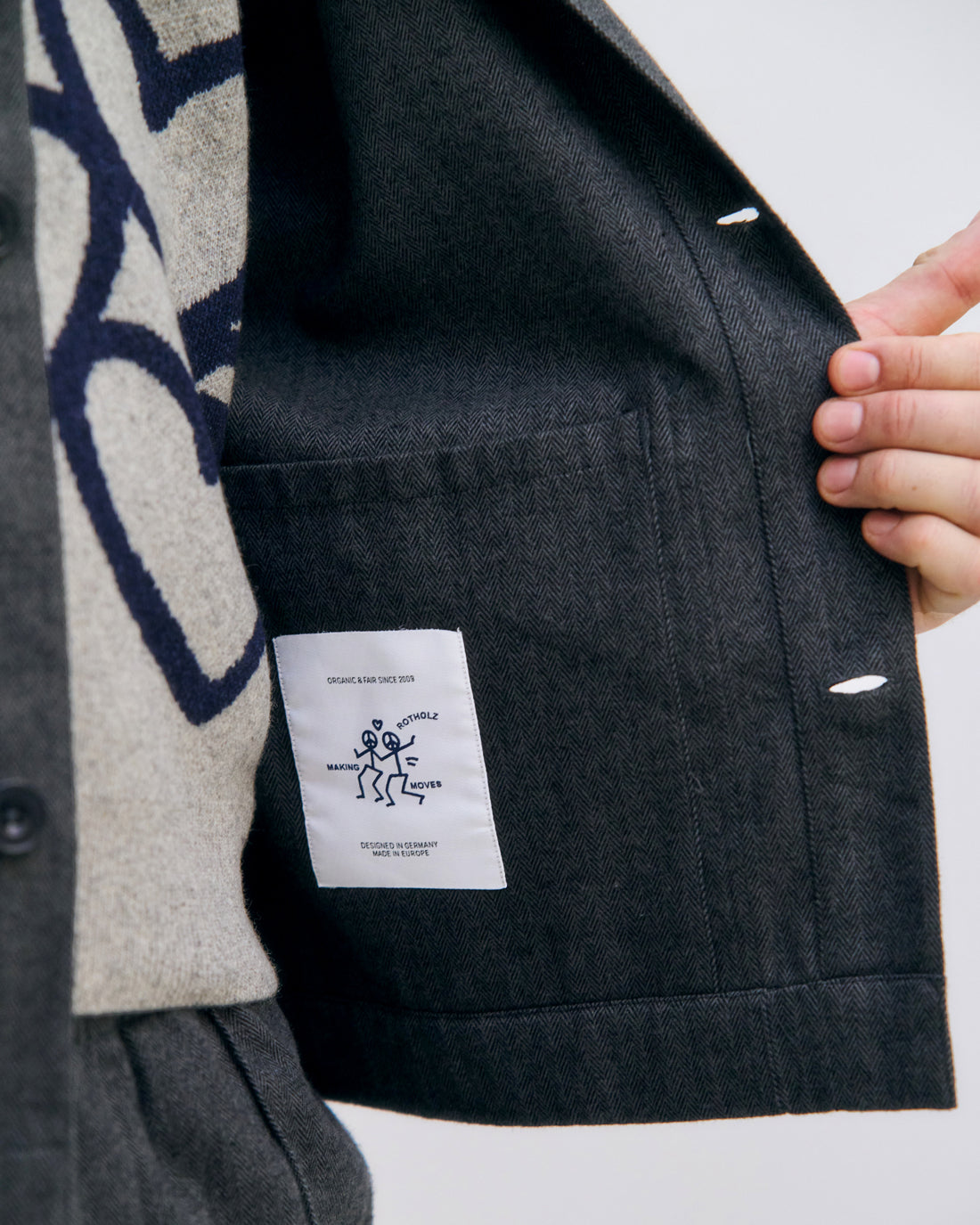 Leichte Jacke Bio Baumwolle - Herringbone Grau