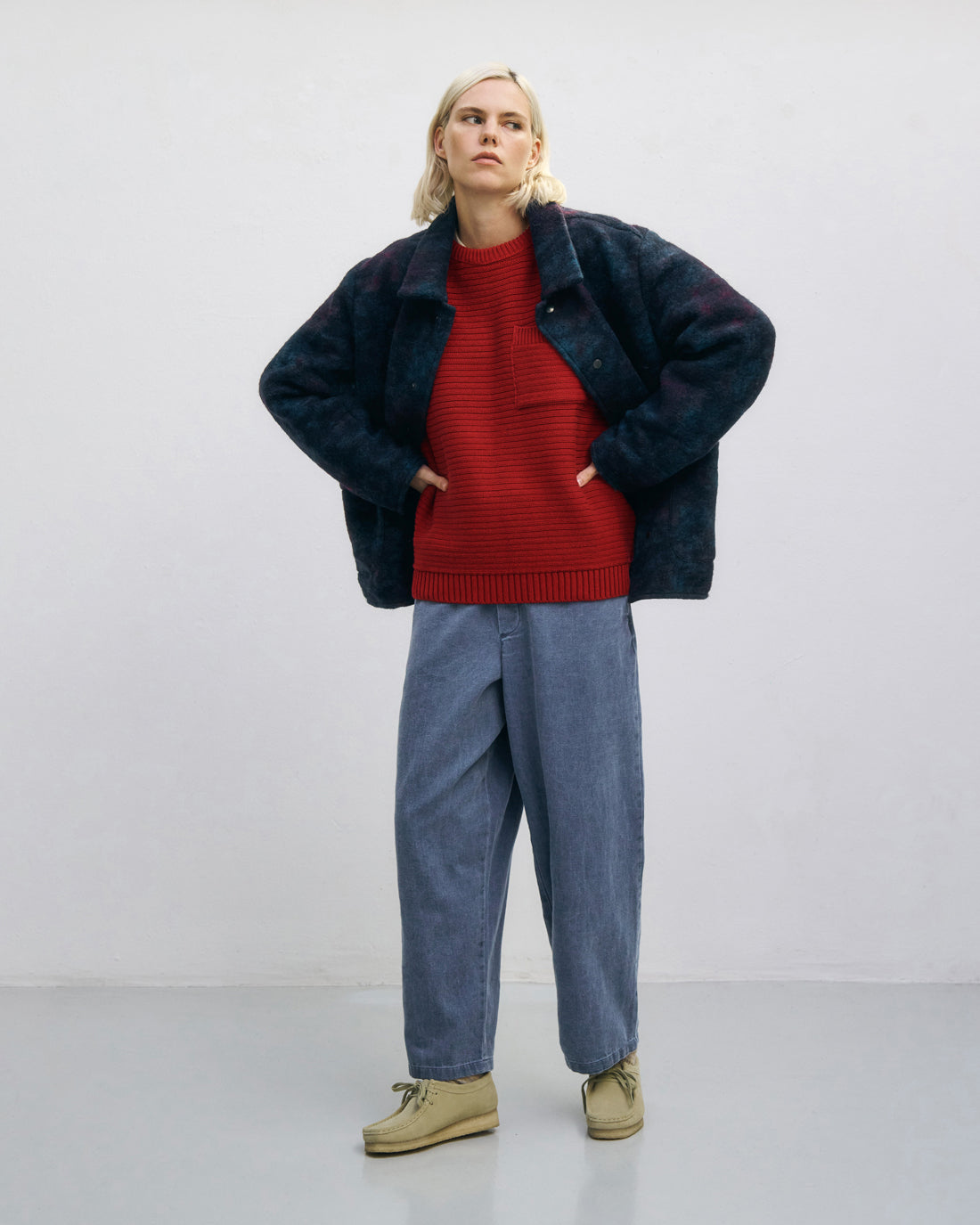 Gerippter Strickpullover Bio Baumwolle - Rot