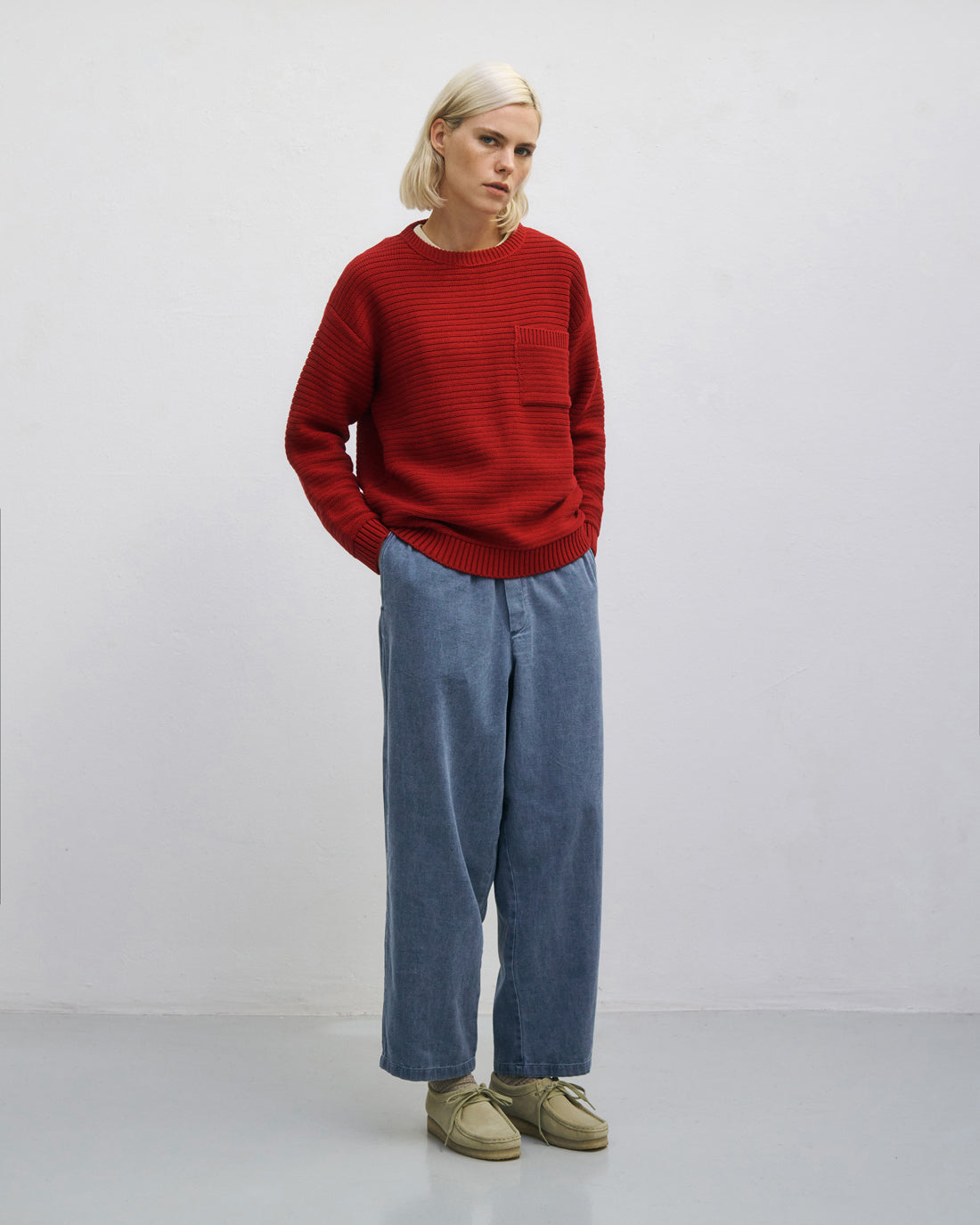 Gerippter Strickpullover Bio Baumwolle - Rot